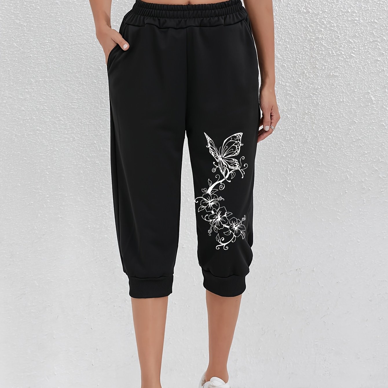 TEMU Print Pants, Elastic Waist Capri Pants, Women's Clothing
