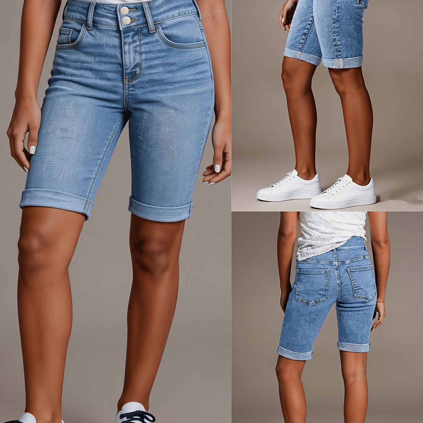 Image of Fashion Stretch Bermuda Shorts, Women's Casual All-match Double-button Skinny Jeans, Summer Style Shorts