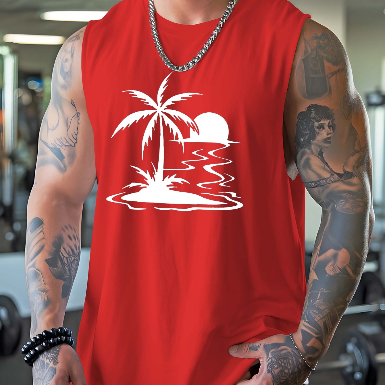 TEMU Tree And Sun's Popular Oversized Sports Top For Men, Designed For Summer With Breathable And Quick-drying Fabric, Perfect For Basketball