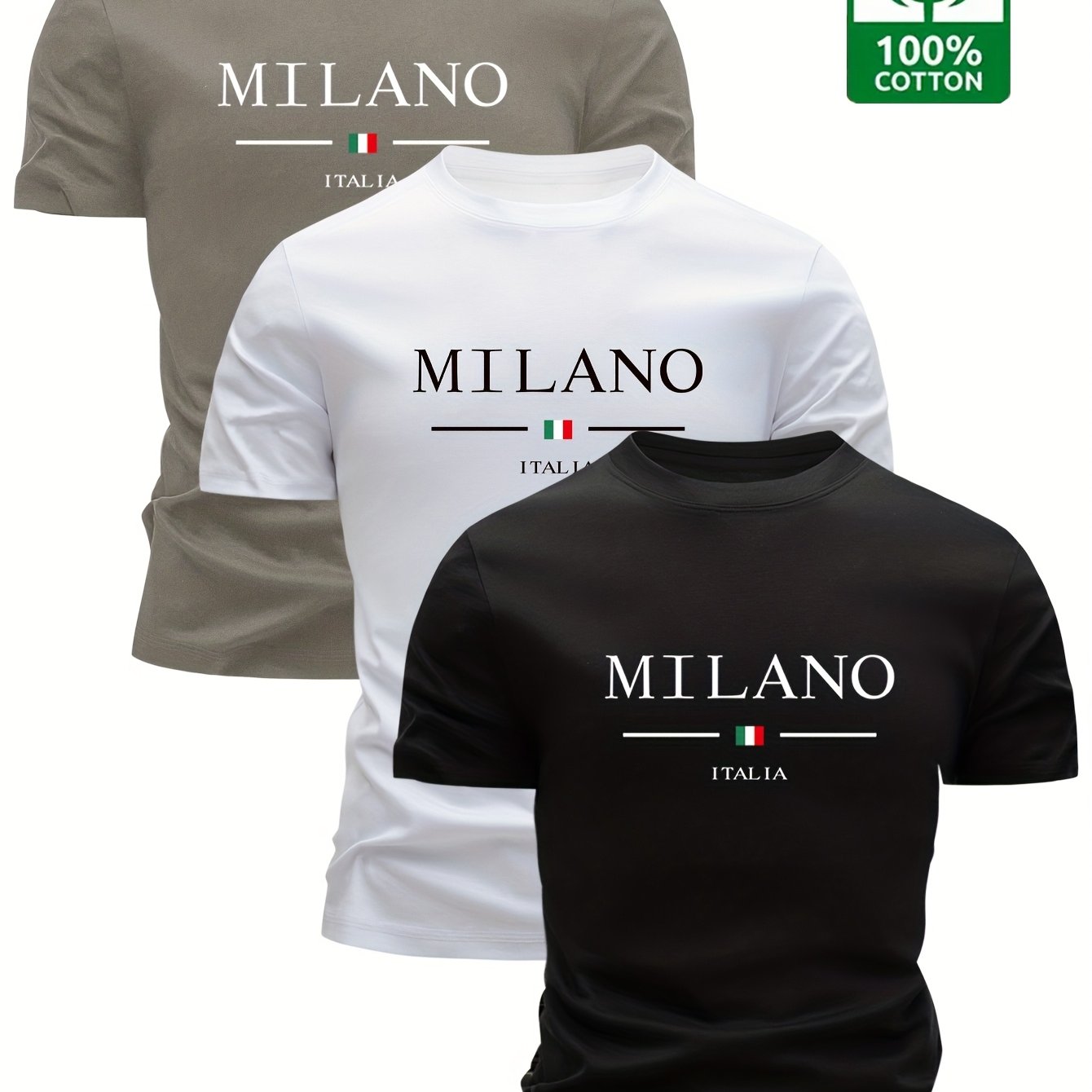 3-pc 100% Cotton Summer T-shirts, Casual Letter Print