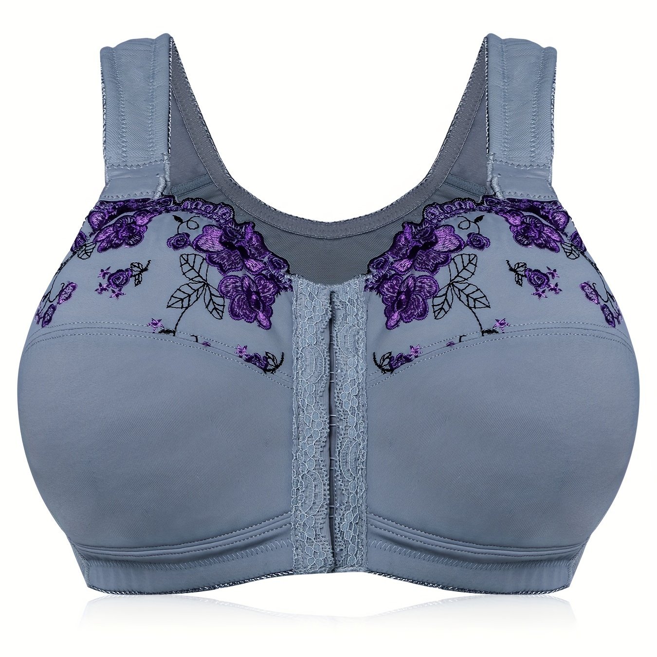 Plus Size Elegant Bra Women's Plus Embroidery Lace Trim Mesh - Temu Canada