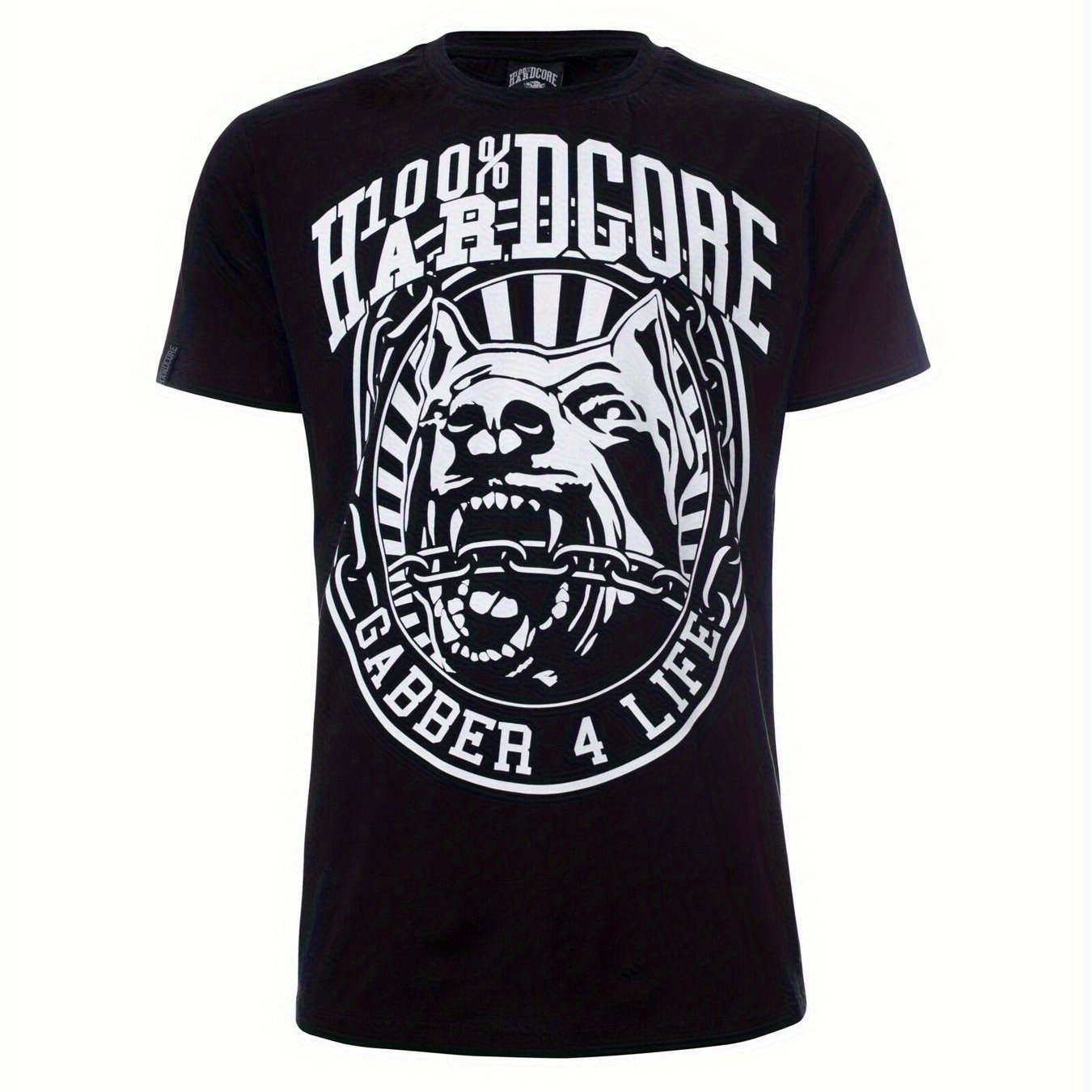 Image of Men's Graphic T-shirt | Aggressive Dog & Chains Print, Fabric, Regular Fit, Short Sleeve, Round Neck, Crew Neck, Sleek Style, Durable Fabric, , Casual Wear & Music Festivals