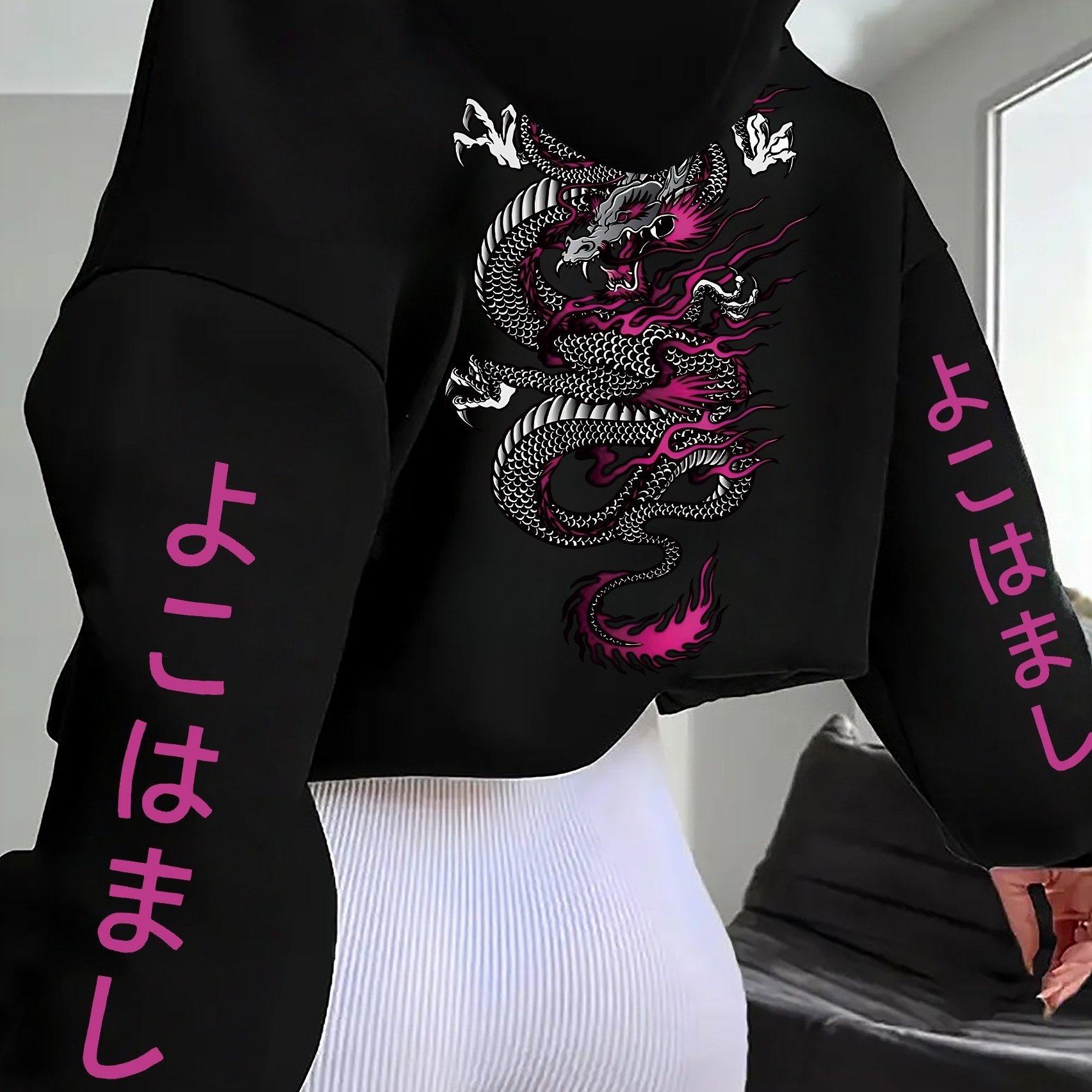 Image of Fashionable, Casual, And Versatile All- Print Hoodie, Drawstring Casual Hooded Sweatshirt For Winter And Fall, Women's Clothing