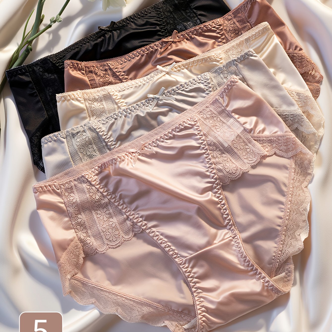 TEMU 5pcs Of Sexy Lace Panties For Women, Featuring Luxurious High-end Glossy Fabric Smooth, Comfortable, Seamless, And Breathable, With A Pure And
