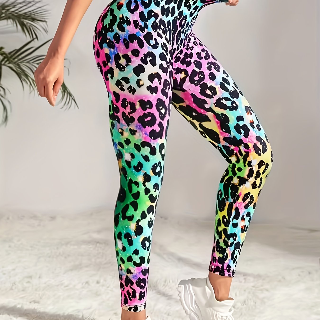 E-shop Damen-Leggings mit hoher Taille durchsichtiger mit Leopardenmuster, eng anliegende Freizeit-Langenhose