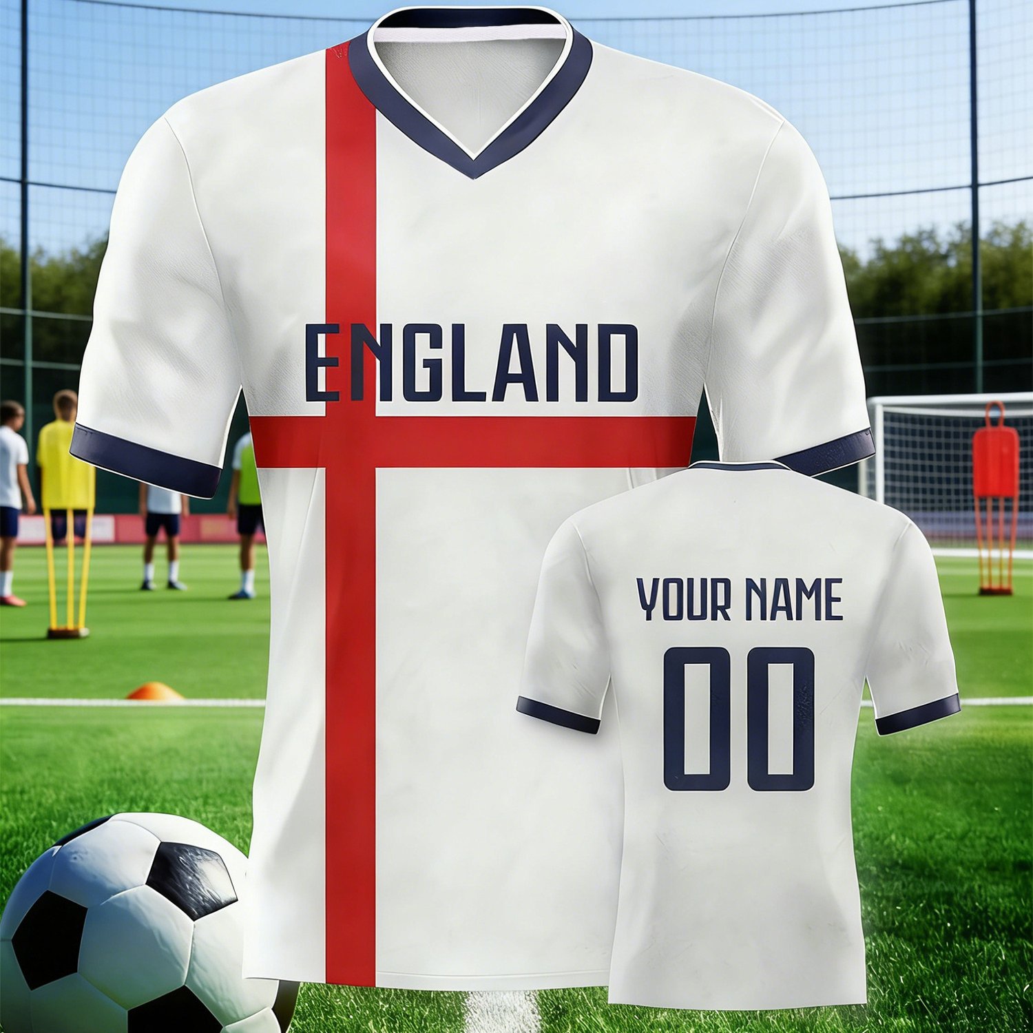 TEMU Europe England New Jersey, Supports Customization Of Name, Team Name, And Number, Unisex V-neck Short-sleeve Sports Top, Features Breathable And