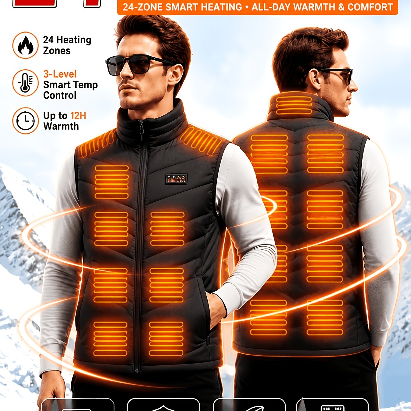 Image of 1pc Men's 24 Heating Vest, Autumn And Winter Outdoor And Cold Protection Jacket, Three-speed Temperature Control Usb Powered, Christmas Gift (battery Not Included)