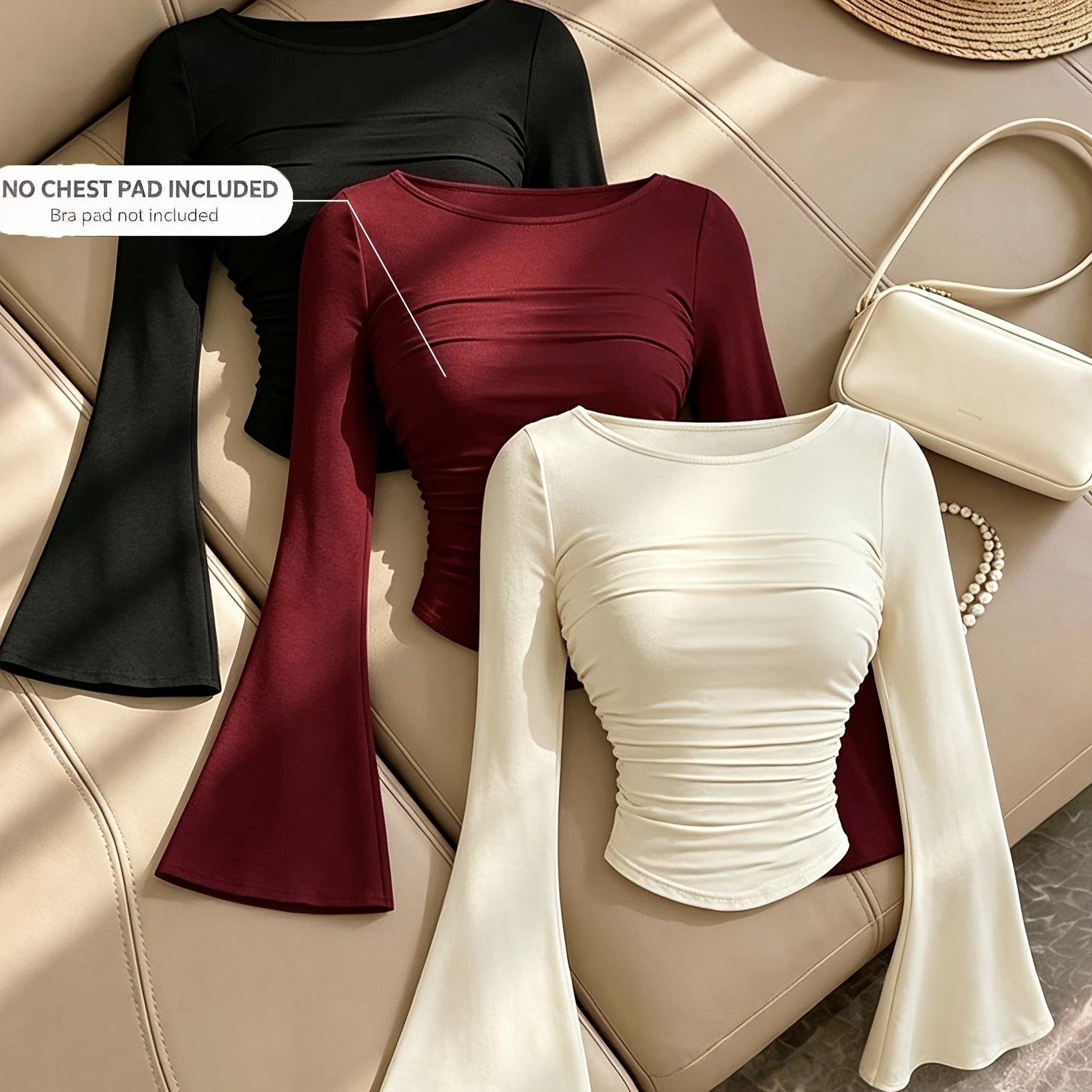 TEMU 3pcs Set Of Autumn/winter New Women' Style Fashion Waist-cinching Bell Sleeve Tops