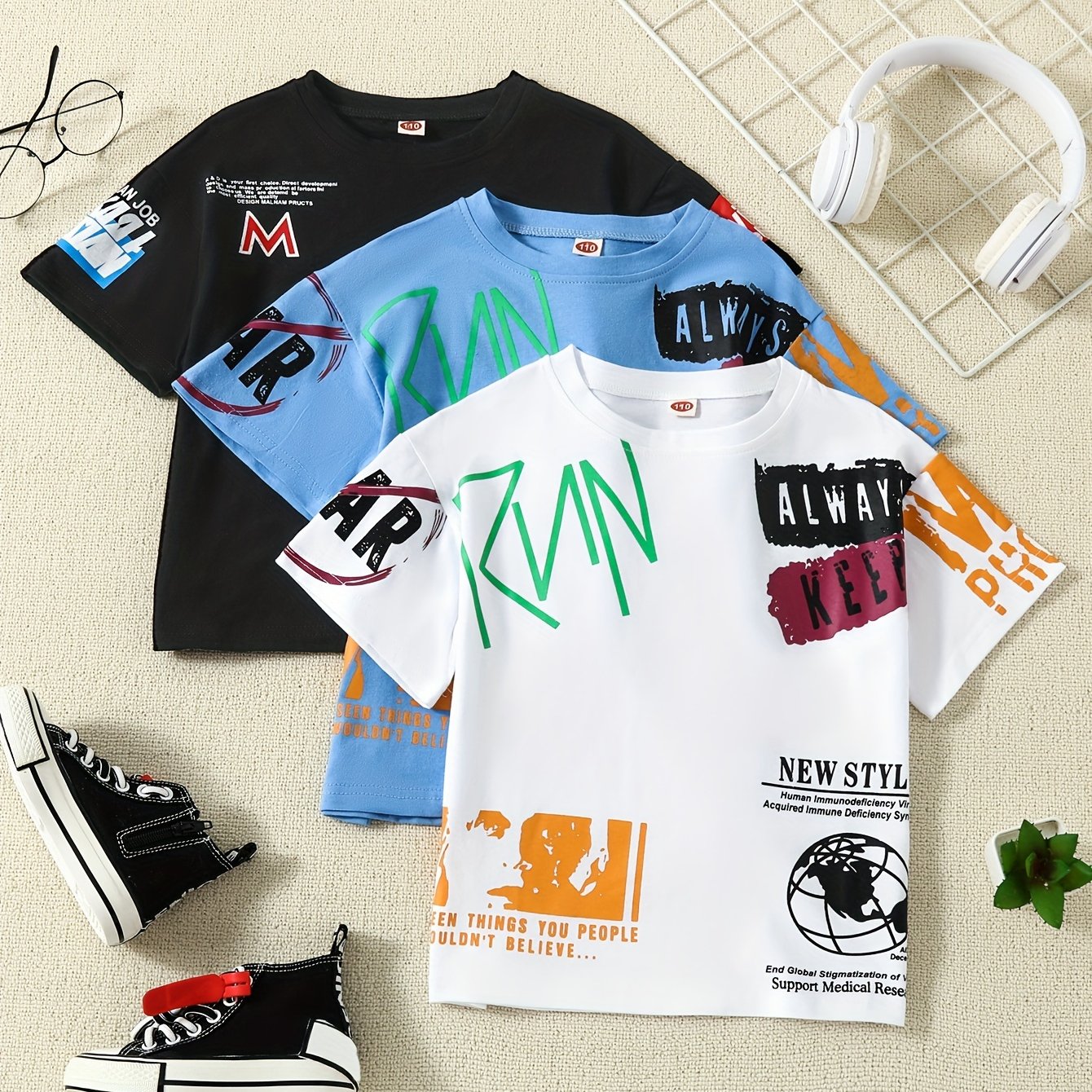 Image of Three-pack Boys' Short-sleeve Summer Cotton T-shirts, Cute Loose-fit Casual Tops For Little Boys, Baby's Clothes