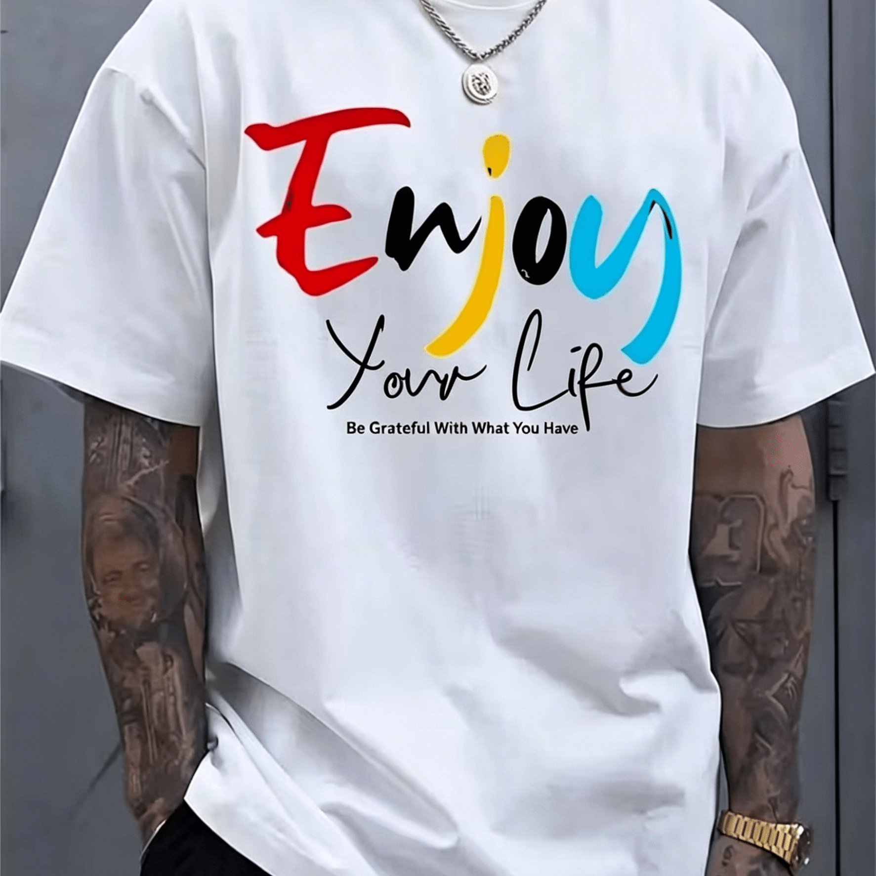 Men's Plus Size Comfortable Fashion T-shirt With Letter Design | Casual Crew Neck, Short Sleeve, Wear, Gift For Men