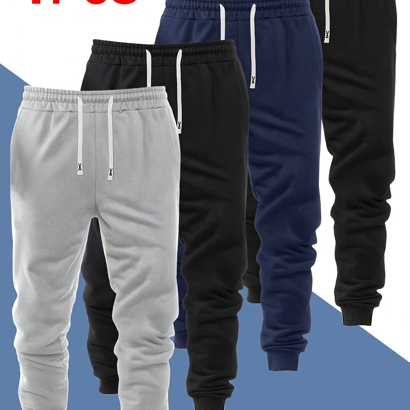 TEMU 4pcs Men's Casual Jogger Pants - Elastic Ankle, Drawstring Waist, Solid Color (navy//grey) - For Home, Gym, Outdoor & Travel - Machine Washable