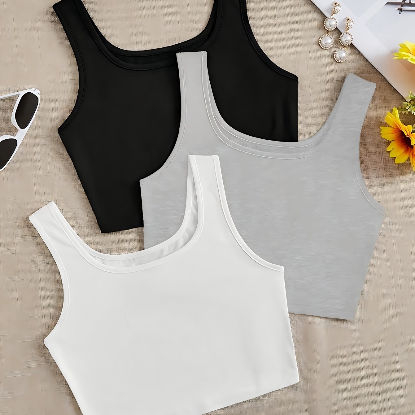 TEMU Conjunto de chaleco de cuello minimalista casual Dj2603219653 piezas, adecuado para el verano de mujer