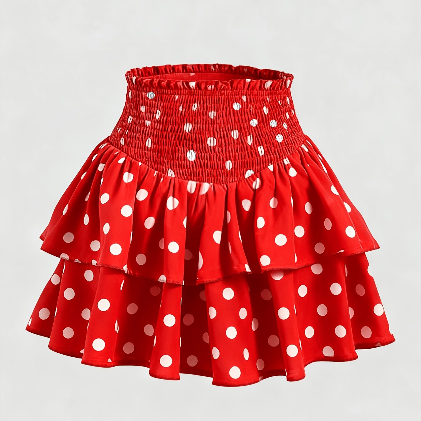 Image of Elegant Women's Polka Dot Print Waist Double-layer Cake Skirt For Christmas Valentine's Day Dates And Gatherings