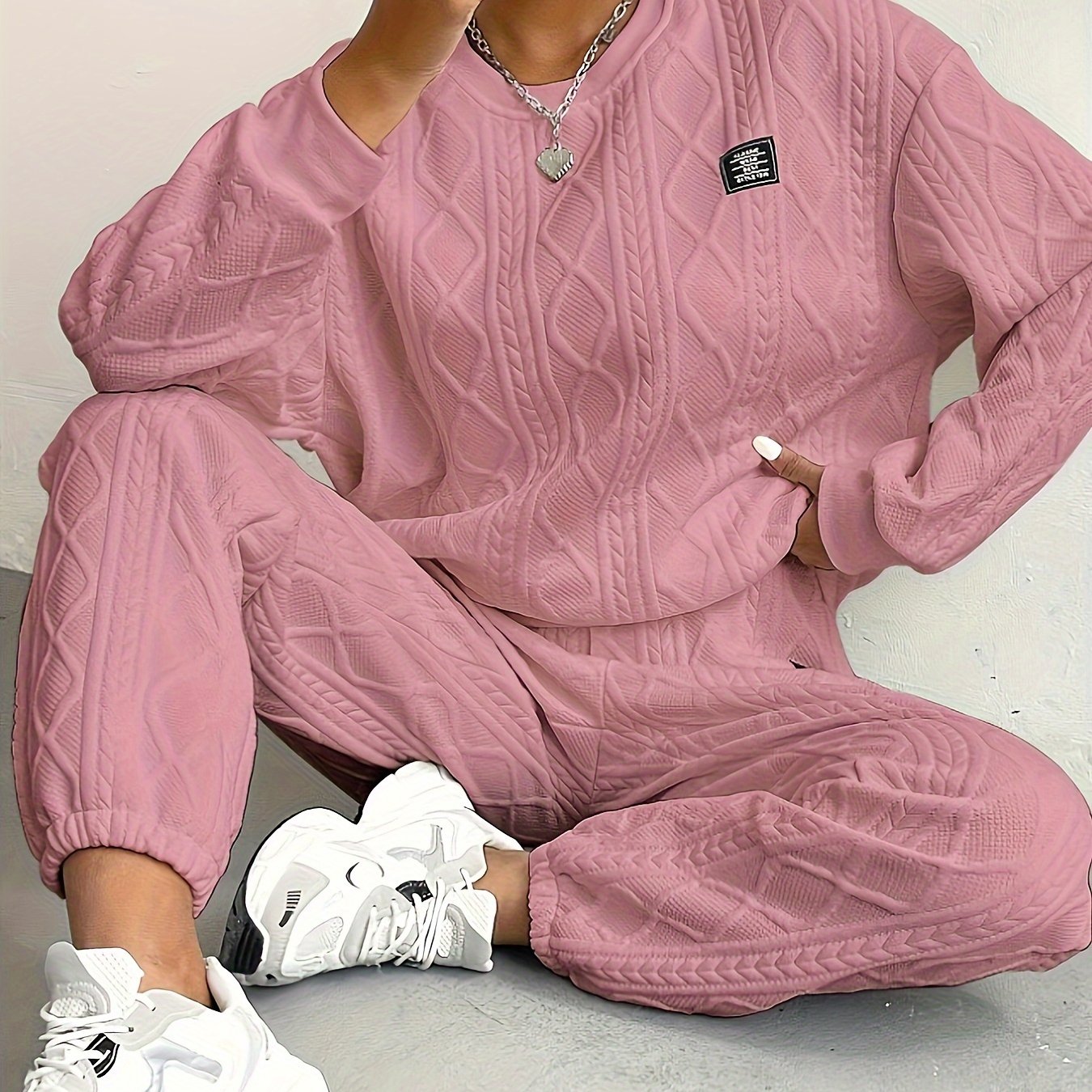 TEMU Women' Detail Sweatshirt And Sweatpants Two-piece Set