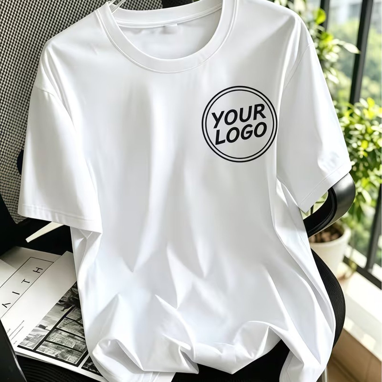 TEMU Men's Customizable Logo/photo Print Round Neck Casual Breathable Sweat-wicking Short Sleeve Shirt, Sports/ Versatile Top, Team Building/event