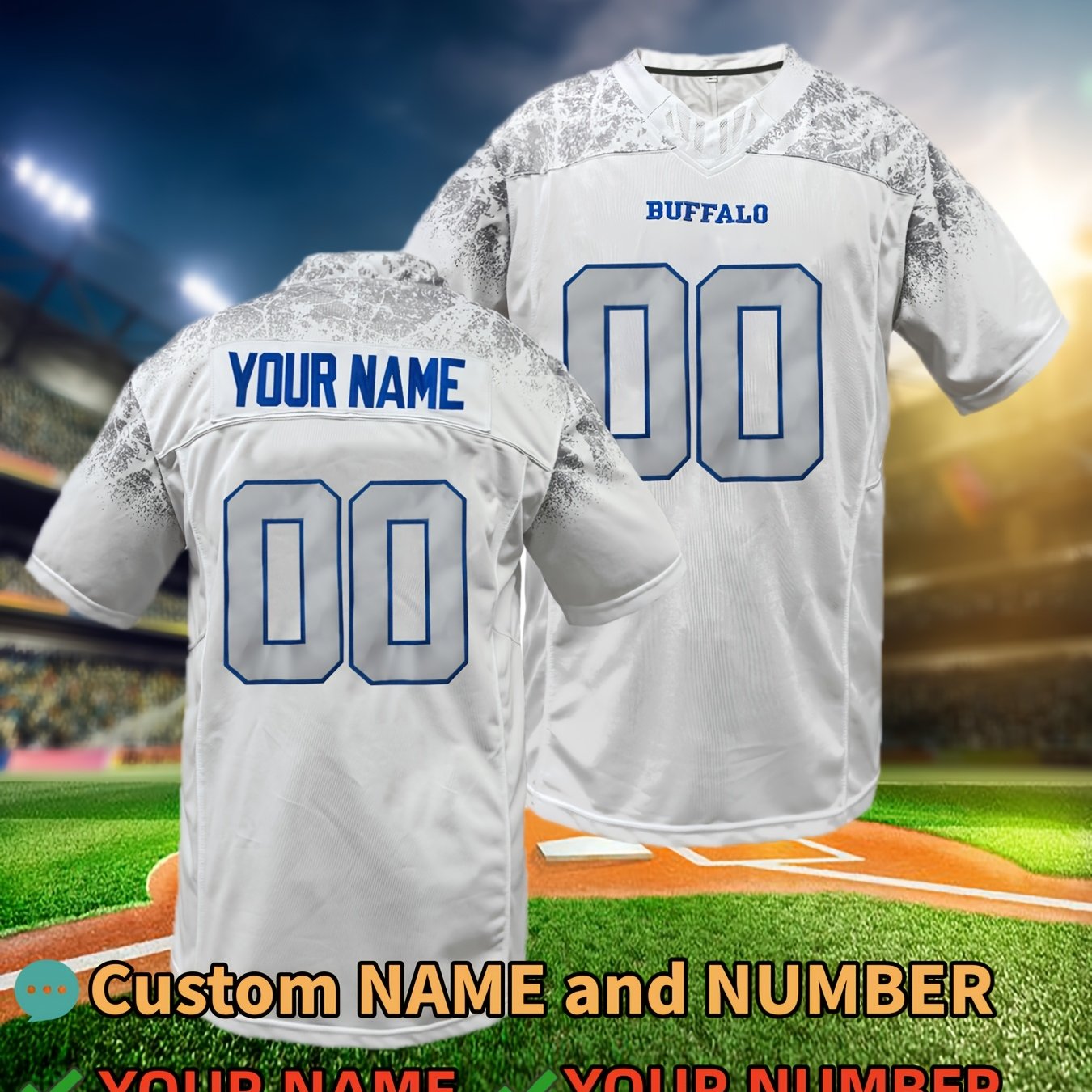 TEMU Maillot de Football Personnalisé avec Nom et Numéro, Manches Courtes, Coupe Ample et Respirante, Col en V Brodé, T-shirt Sportif pour