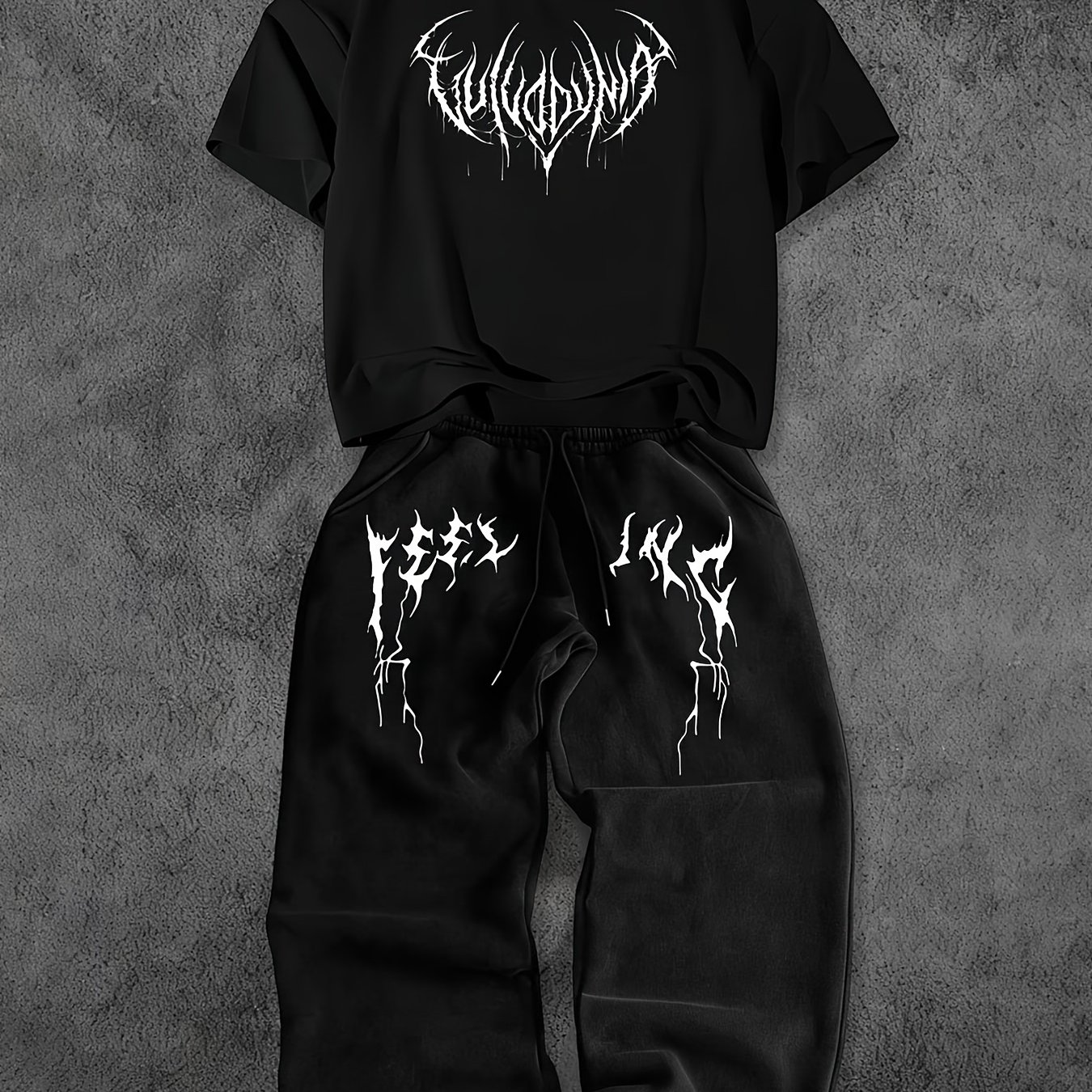TEMU Men's Short Sleeve T-shirt And Long Pants Set, Print Round Neck Short Sleeve Top And Versatile Solid Color Drawstring Loose Casual Athletic