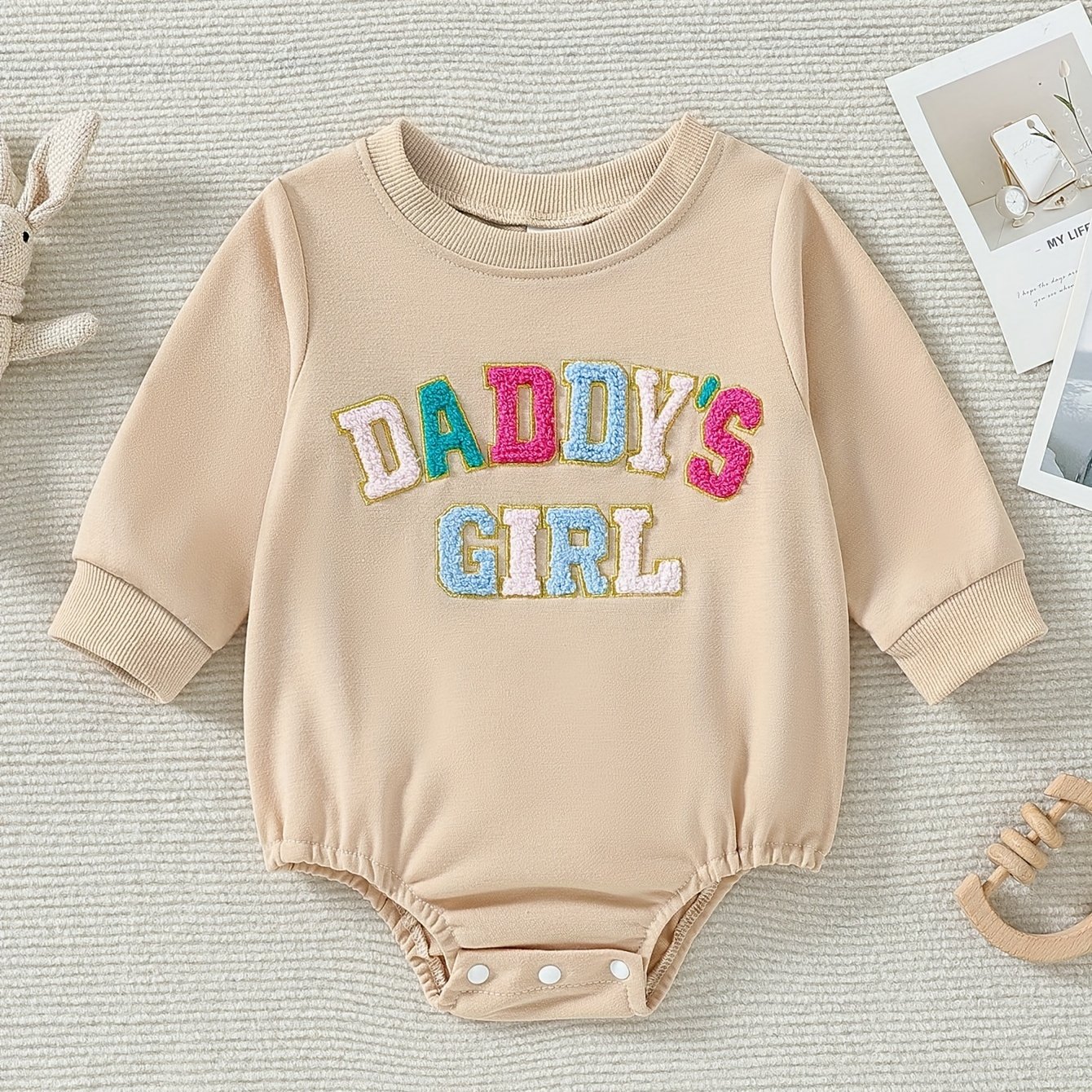 Image of Cute Alphabet Embroidered Romper For Infants Learning To Walk, Long-sleeved Casual Triangle Jumpsuit Baby Clothes For Spring And Autumn, For Outdoor
