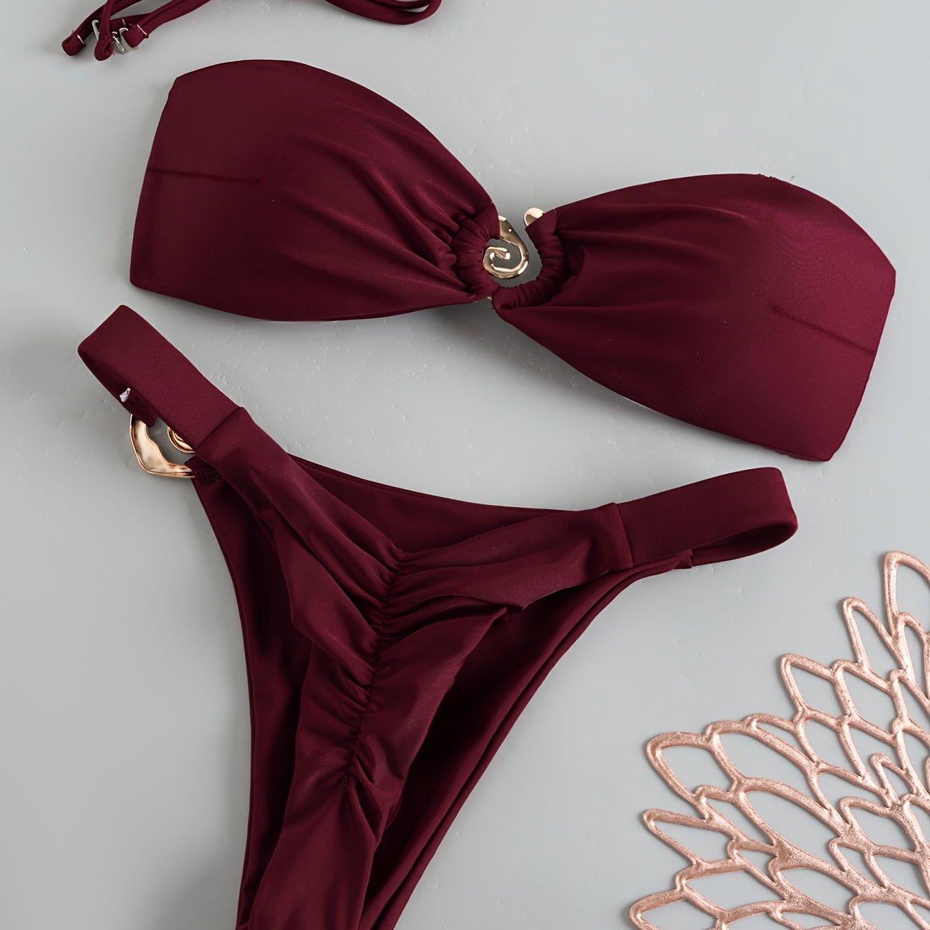 TEMU Wine Split Bikini - Vintage , Luxury Charm Swimsuit Set