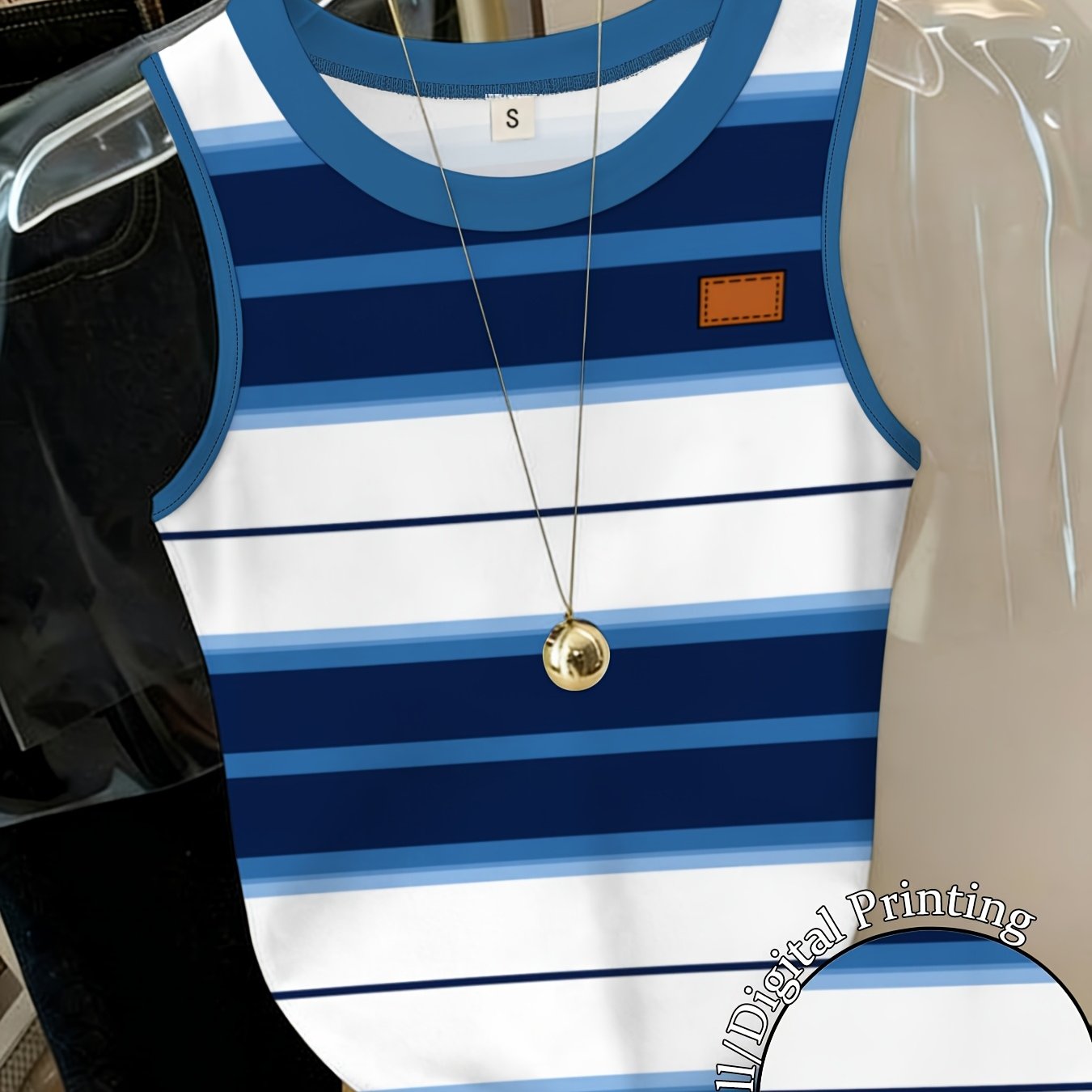 TEMU Fresh Striped Sleeveless Top For Women Summer Fashionable Versatile Slim Fit Short Vest Wear