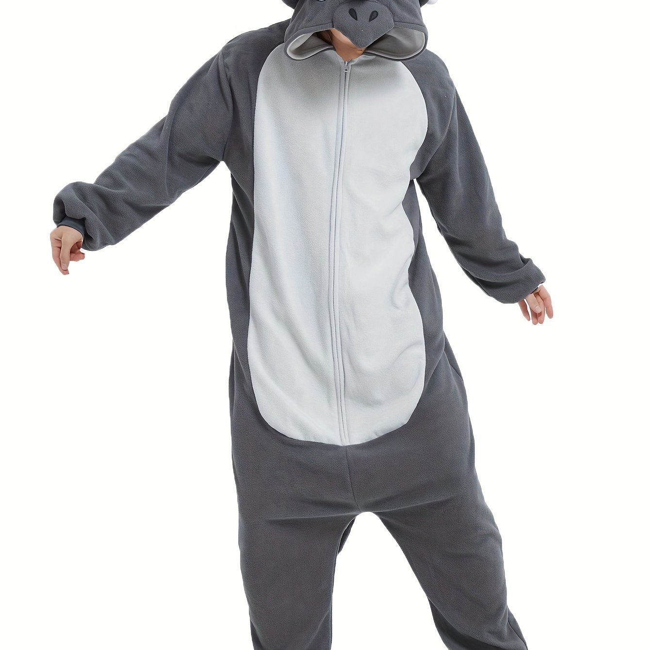 Image of Women's Triceratops Costume -like Hooded One-piece Jumpsuit - Thickened Winter Pajamas & Dinosaur Role Play Outfit With Horns & Tail, Machine Washable Adult Dino Sleepwear For Parties, & Themed Events
