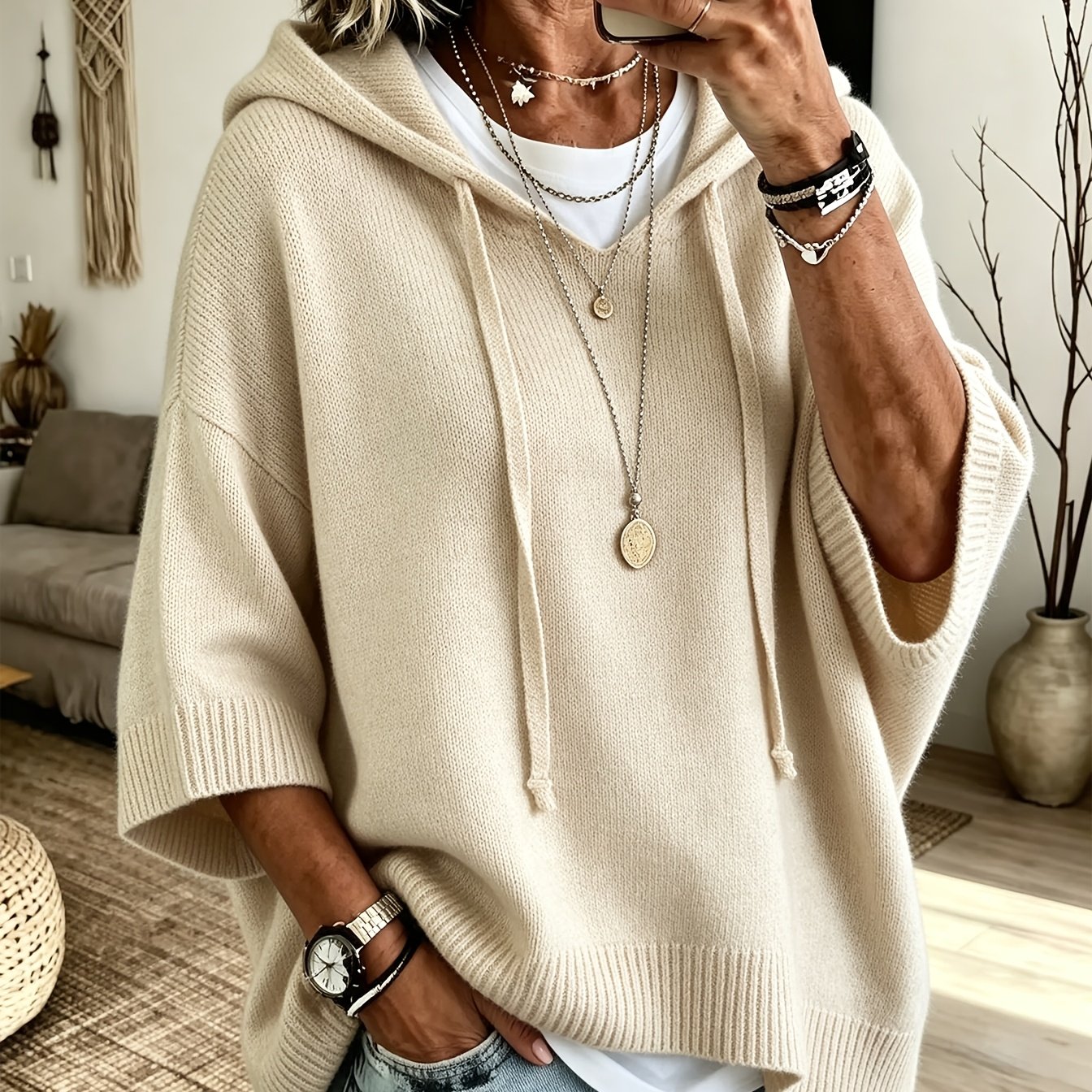 TEMU Plus Size, Plus-size Women's Casual Drawstring Hoodie, And Versatile Elegant Hooded Top For Women. Loose Fit, A Spring/autumn Top Suitable For