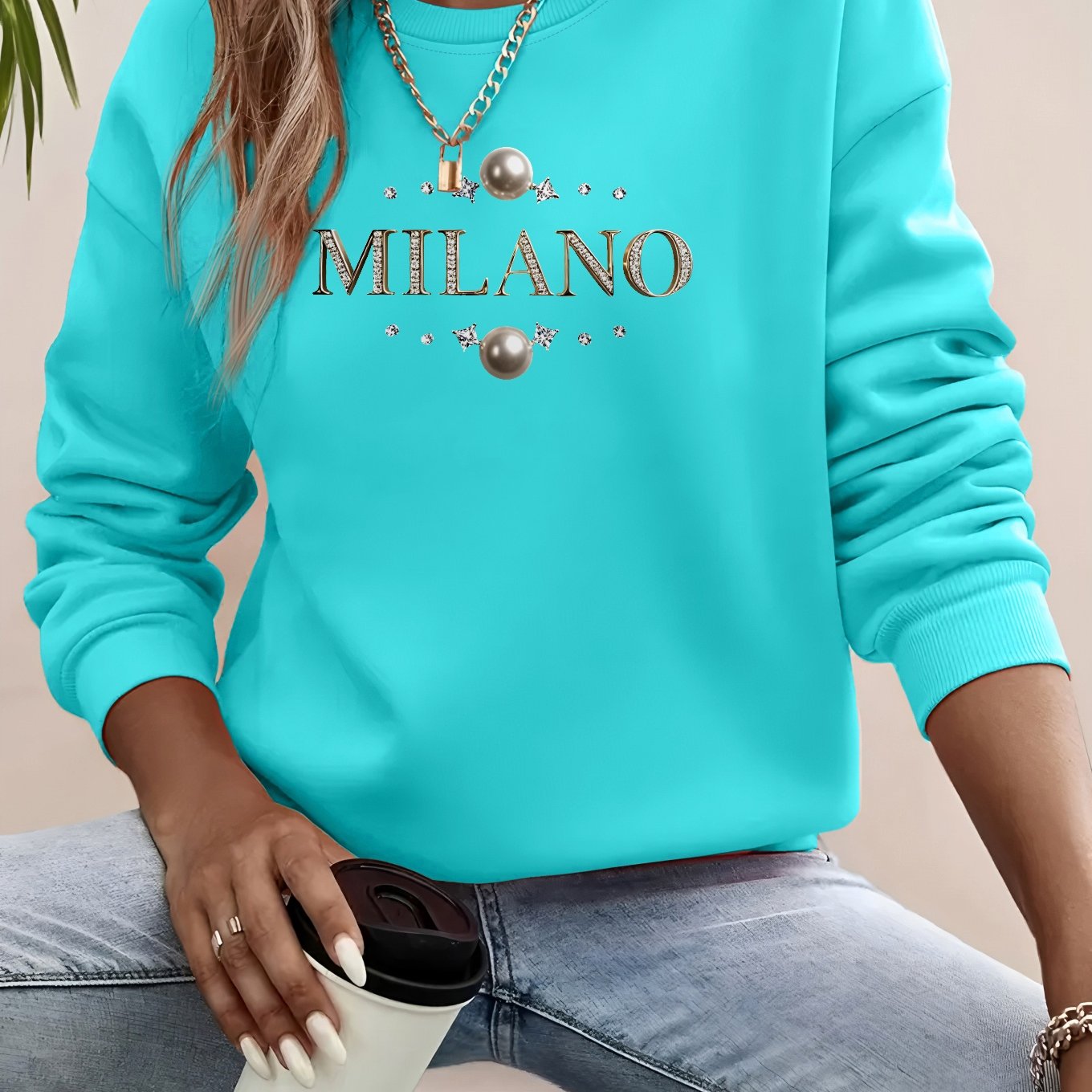 TEMU All//all Elegant Round Neck () Letter Women's Fashion Sweatshirt