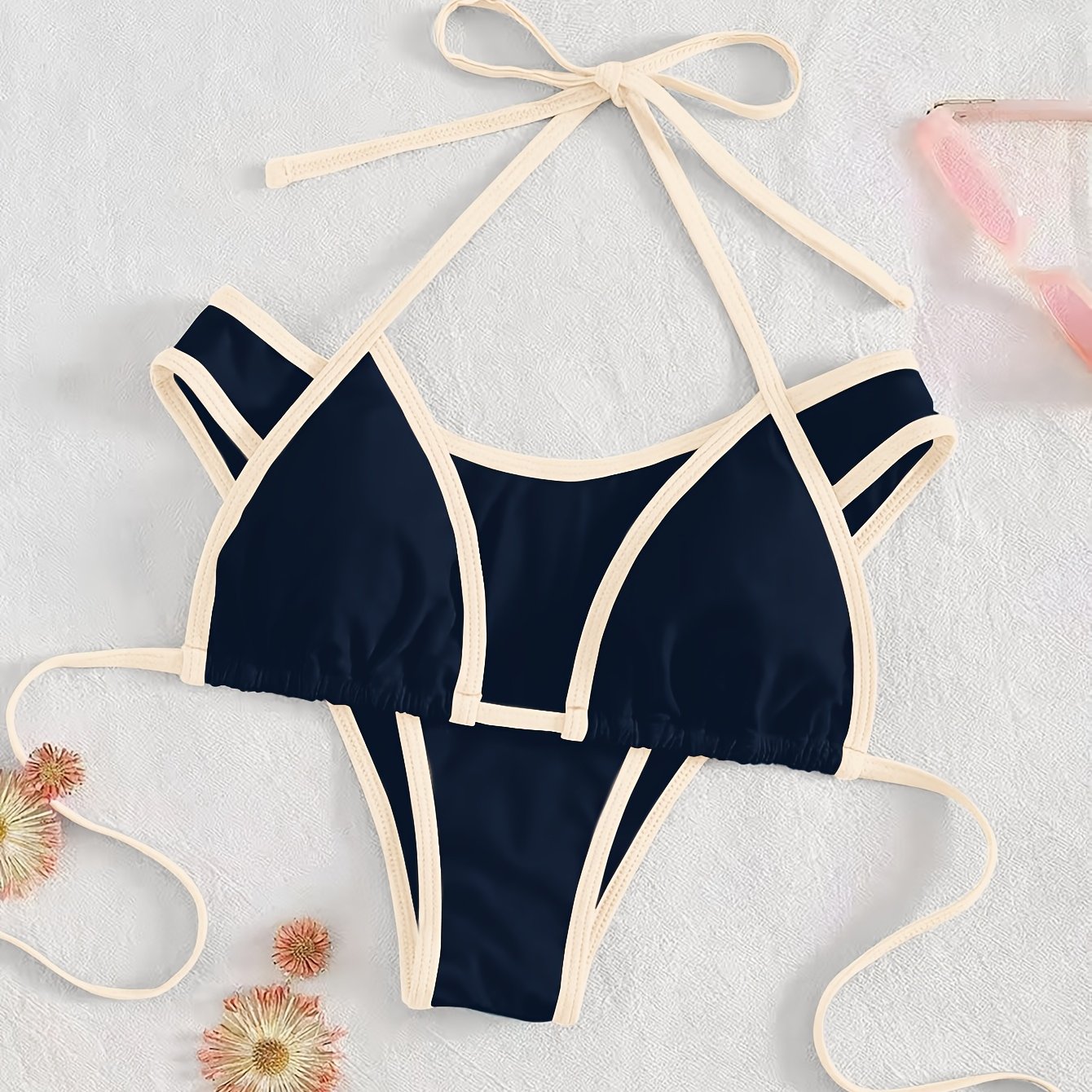 TEMU Women's Block Bikini Set Two-piece Suit
