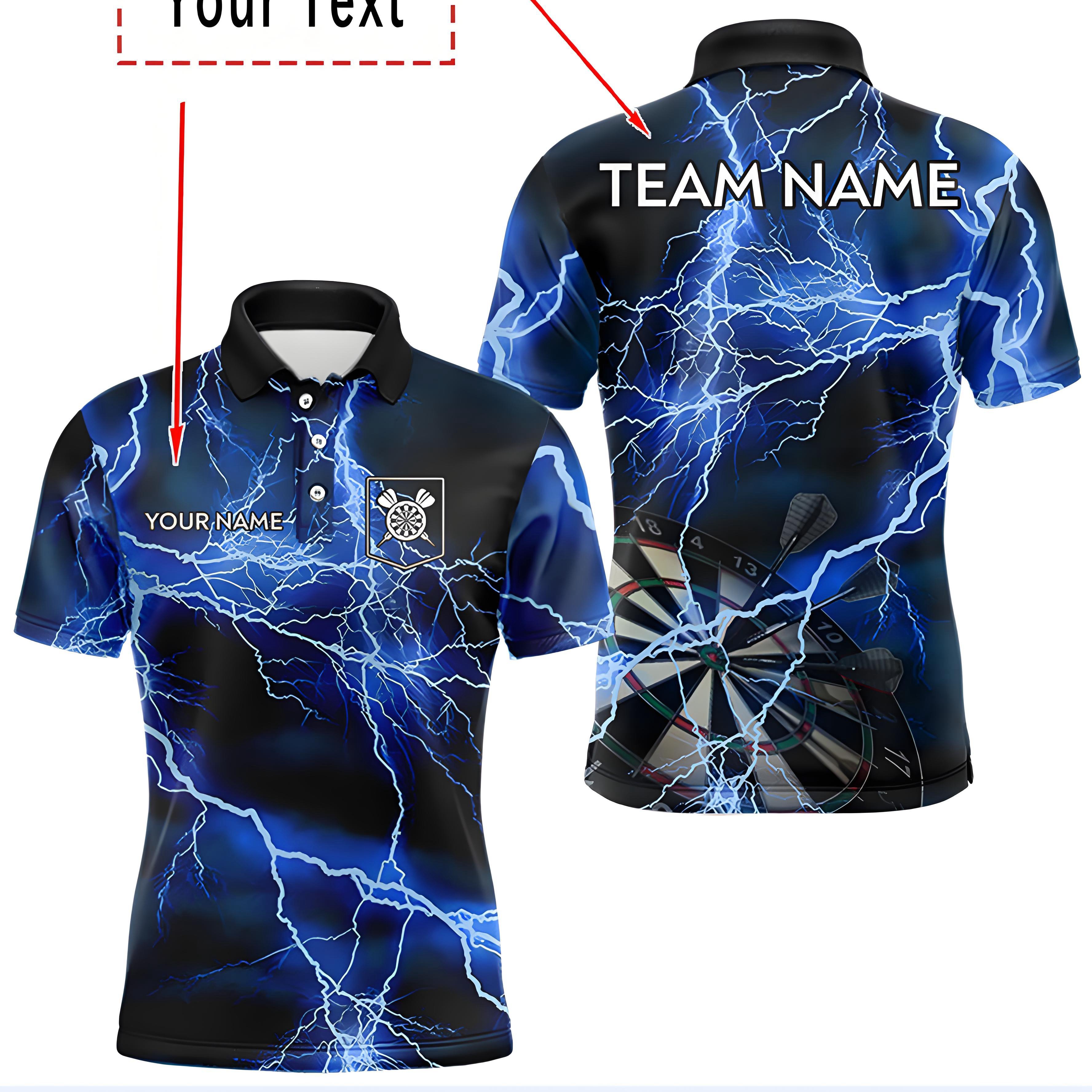 TEMU Men's Personalized Darts Club Shirts With Name Printing & Darts/ Emblem - Breathable Button-up Collar Casual Competitions/training Uniforms -