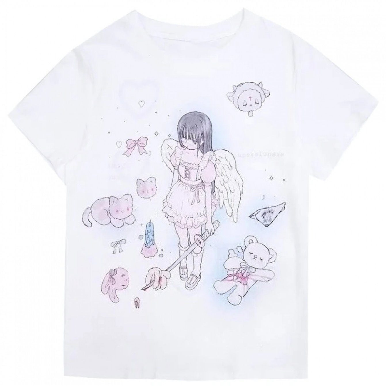 Image of Anime Print Short Sleeve Loose T-shirt White Long Harajuku Tops Y2k Japanese Women Casual Fashion Summer 2026 Tees