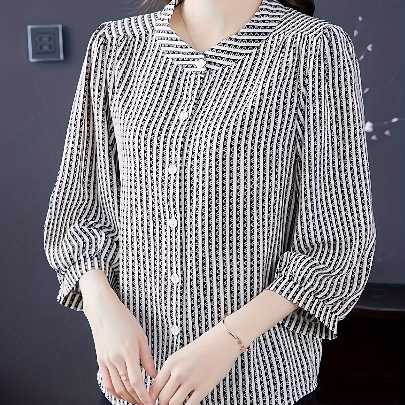 TEMU Fashionable Striped Printed Blouse For Mothers In Summer
