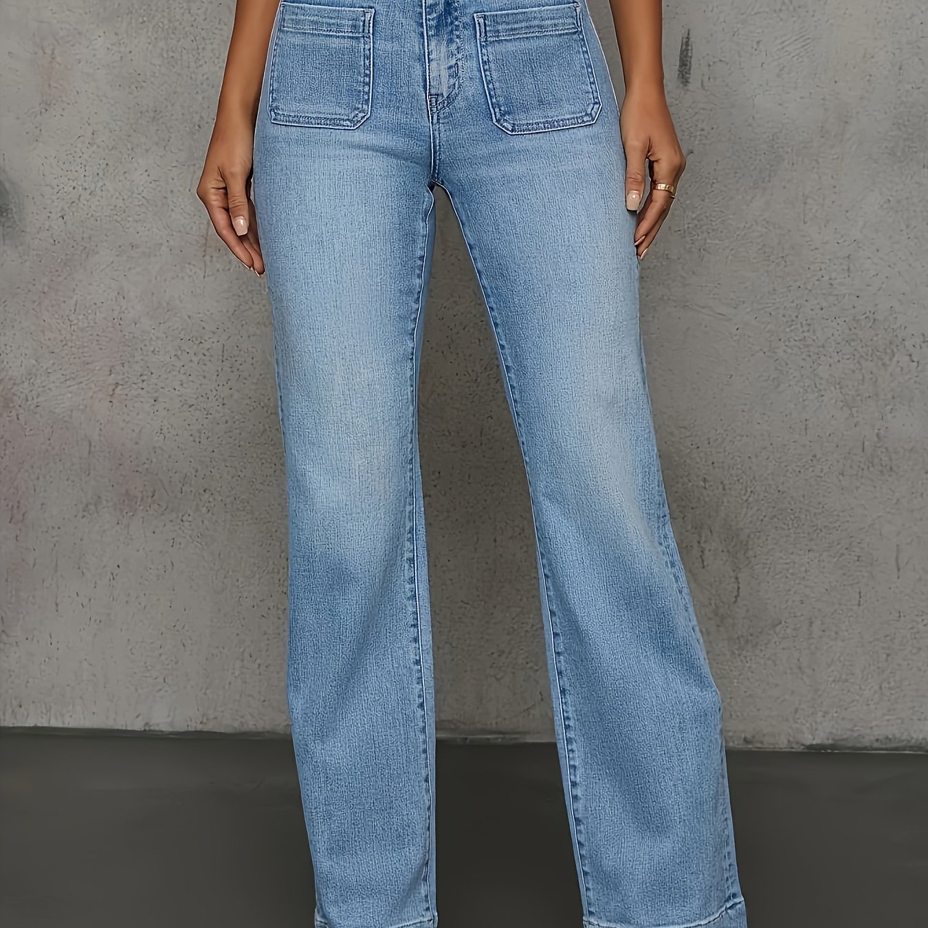 Image of Women's High-waisted Straight-leg French Style Denim Pants With Square Pockets - Elegant Jeans, Classic & Machine Washable For Casual Or Dressy Wear (denim Fabric)