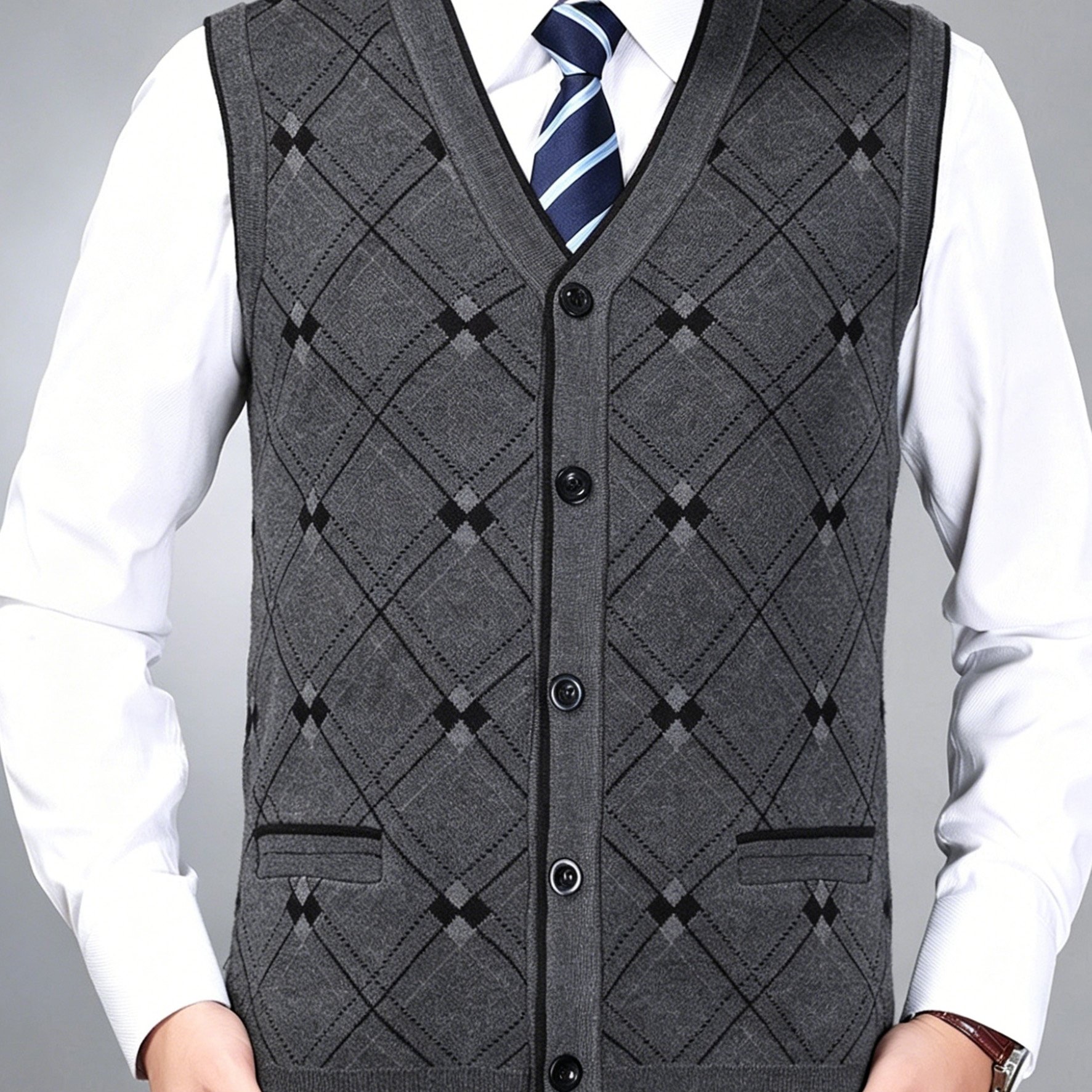 TEMU 1pc Men' Business Sweater Vest Suitable For Spring And Autumn, Light , Suitable For , Ideal As A Holiday Gift