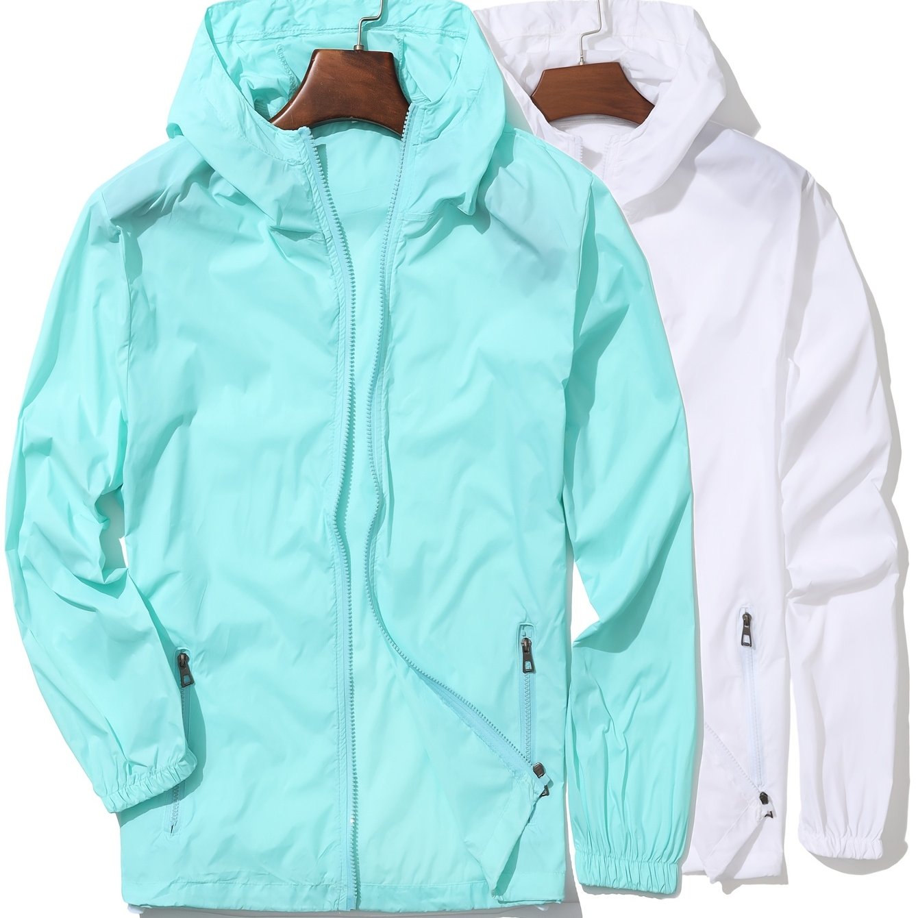 Two-pack Spring/summer Ultra-thin Breathable Cool Hooded Windbreaker For Men And Women, Lightweight Outdoor Hiking Running Fishing Shirt (zipper Random)