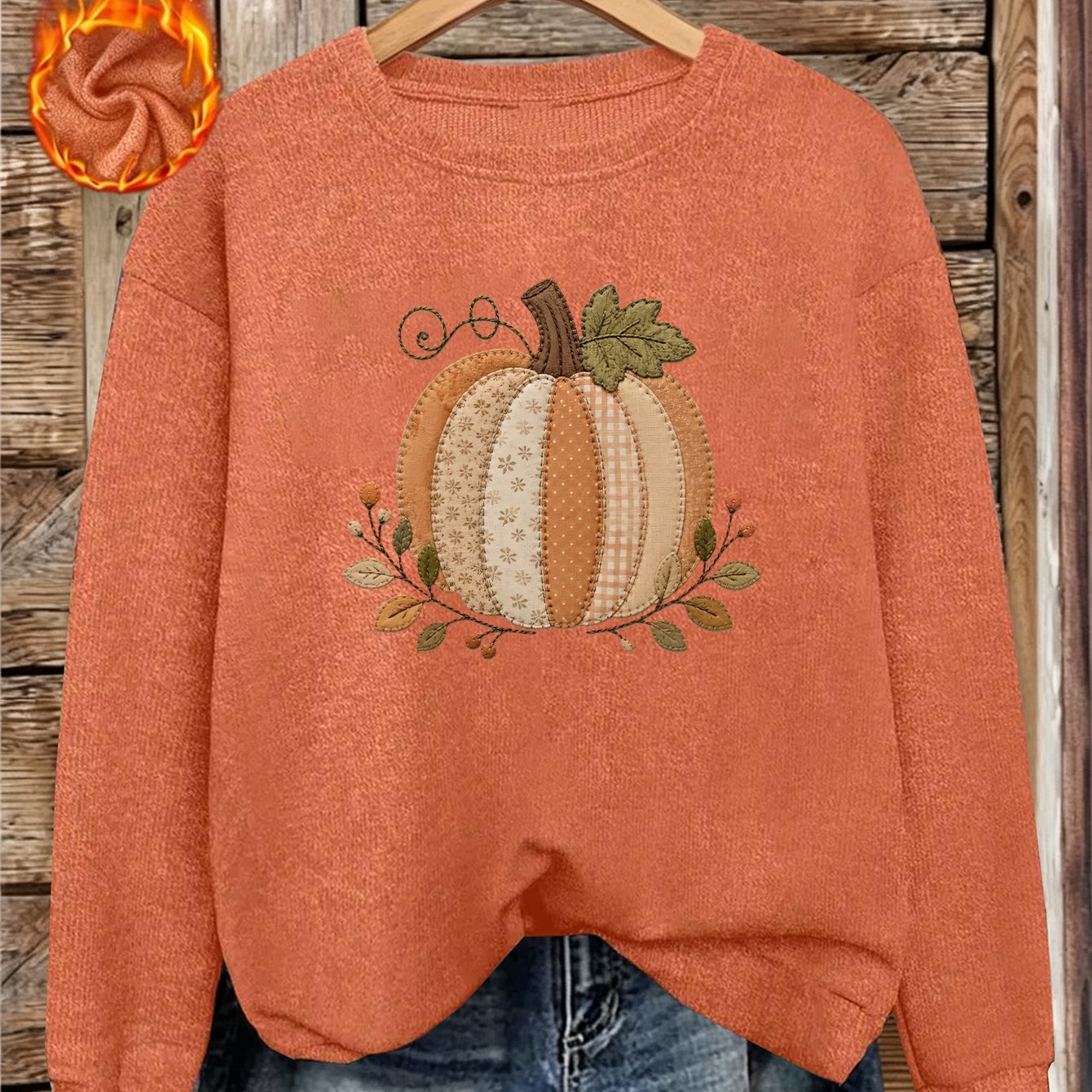 TEMU [autumn Winter] Retro Pumpkin Pattern Printed Round Neck Sweatshirt Fashion Pullover Casual All-match Long Sleeve Autumn Winter Women's