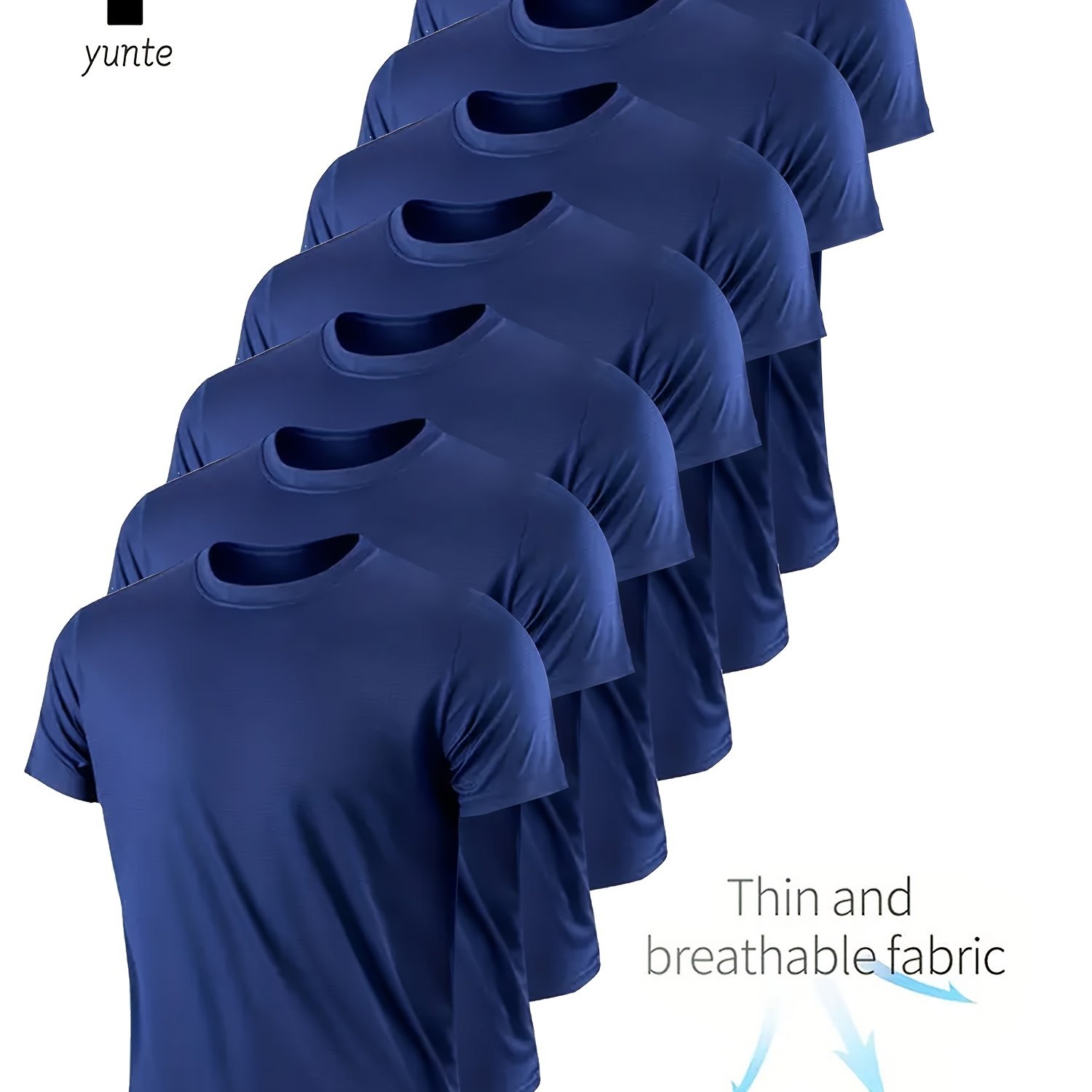 TEMU 7pcs Yunte Men'-light Black Round Neck T-shirts - Quick-dry, Breathable, Sweat-wicking Fabric, Perfect For Gym, Running & Fitness, Polyester,