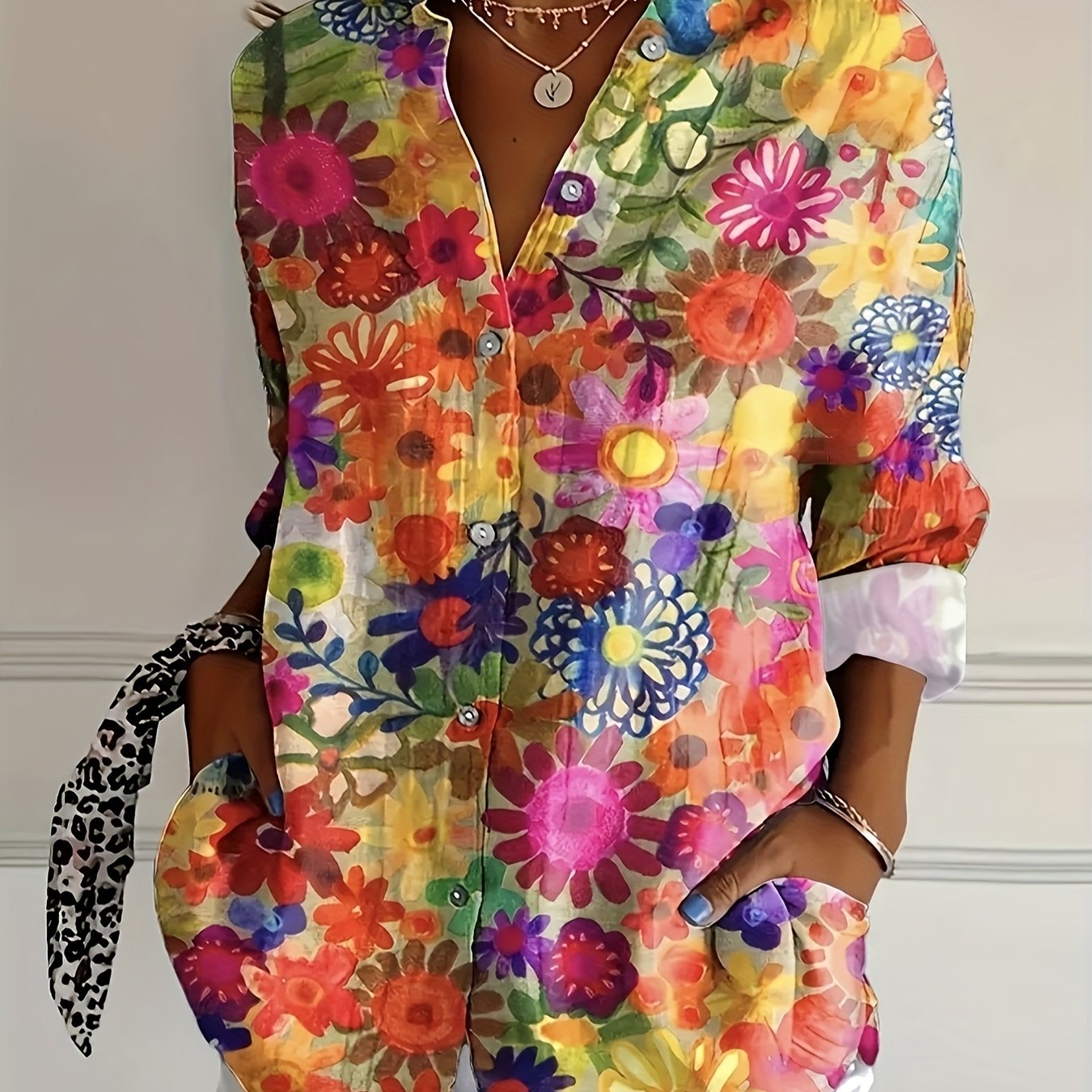 Vibrant Long Sleeve Blouse - Single Button Casual Top, Lightweight And Quick-drying Design For Everyday & Vacation Wear