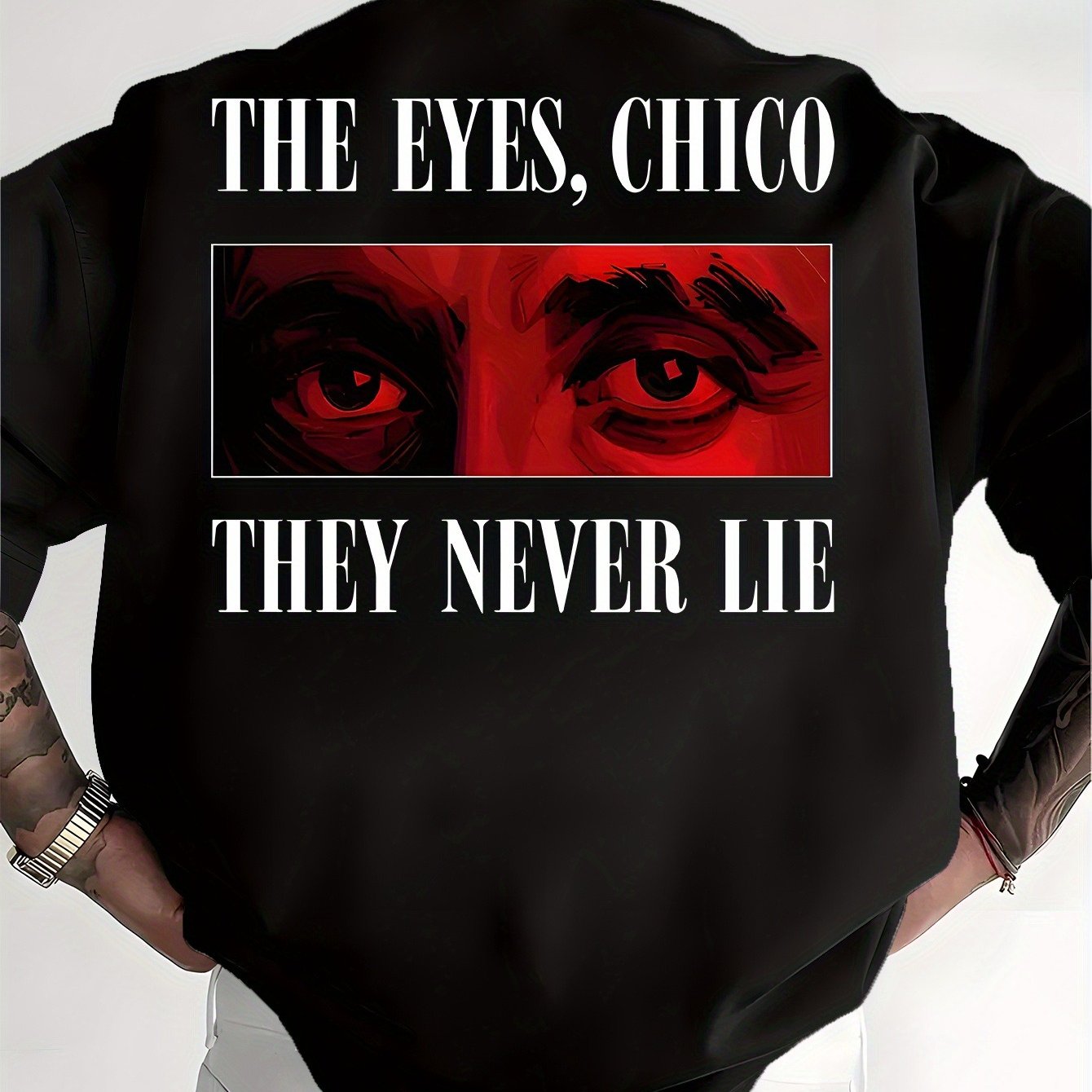 TEMU Plus-size Men's Short-sleeve T-shirt, Fabric, Well-fitting, Printed With Words Eyes, Chico , Fashionable T-shirt, Stylish Casual Crew Neck Top,