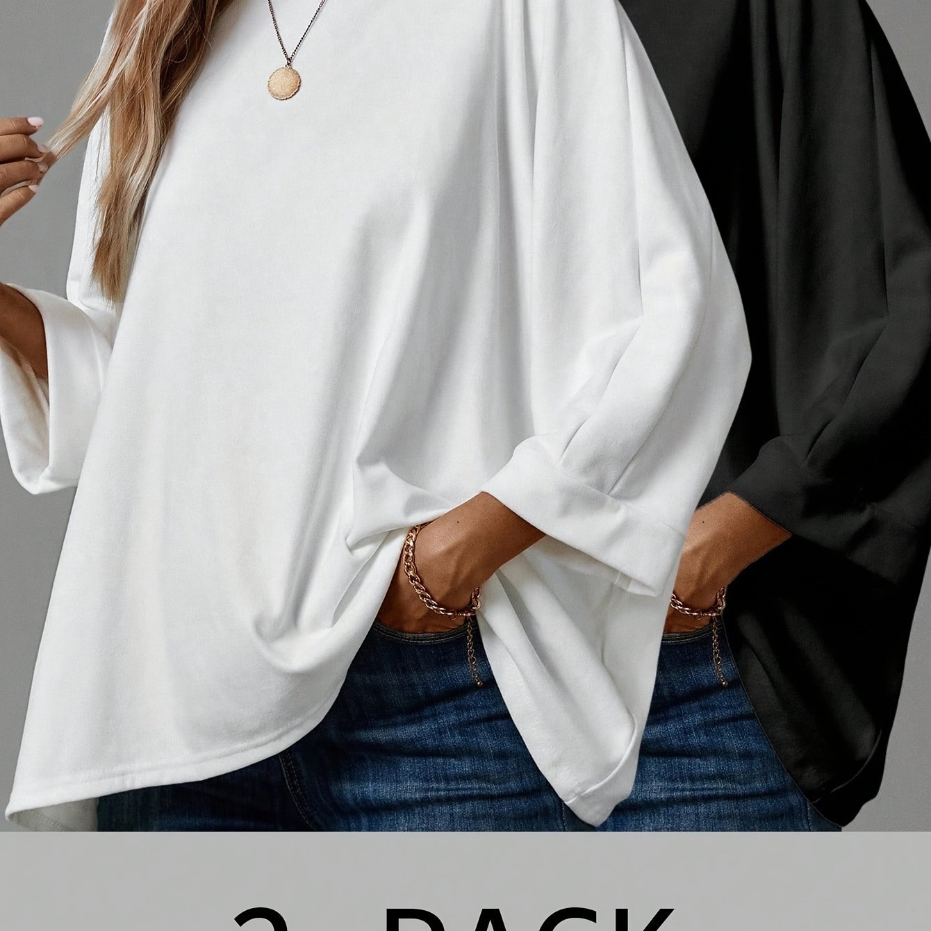 E-shop Plus Size - Plus Size - Plus Size Damen Frühling/Sommer Neues Rundhals Einfarbiges Freizeit T-Shirt Top 2er Set