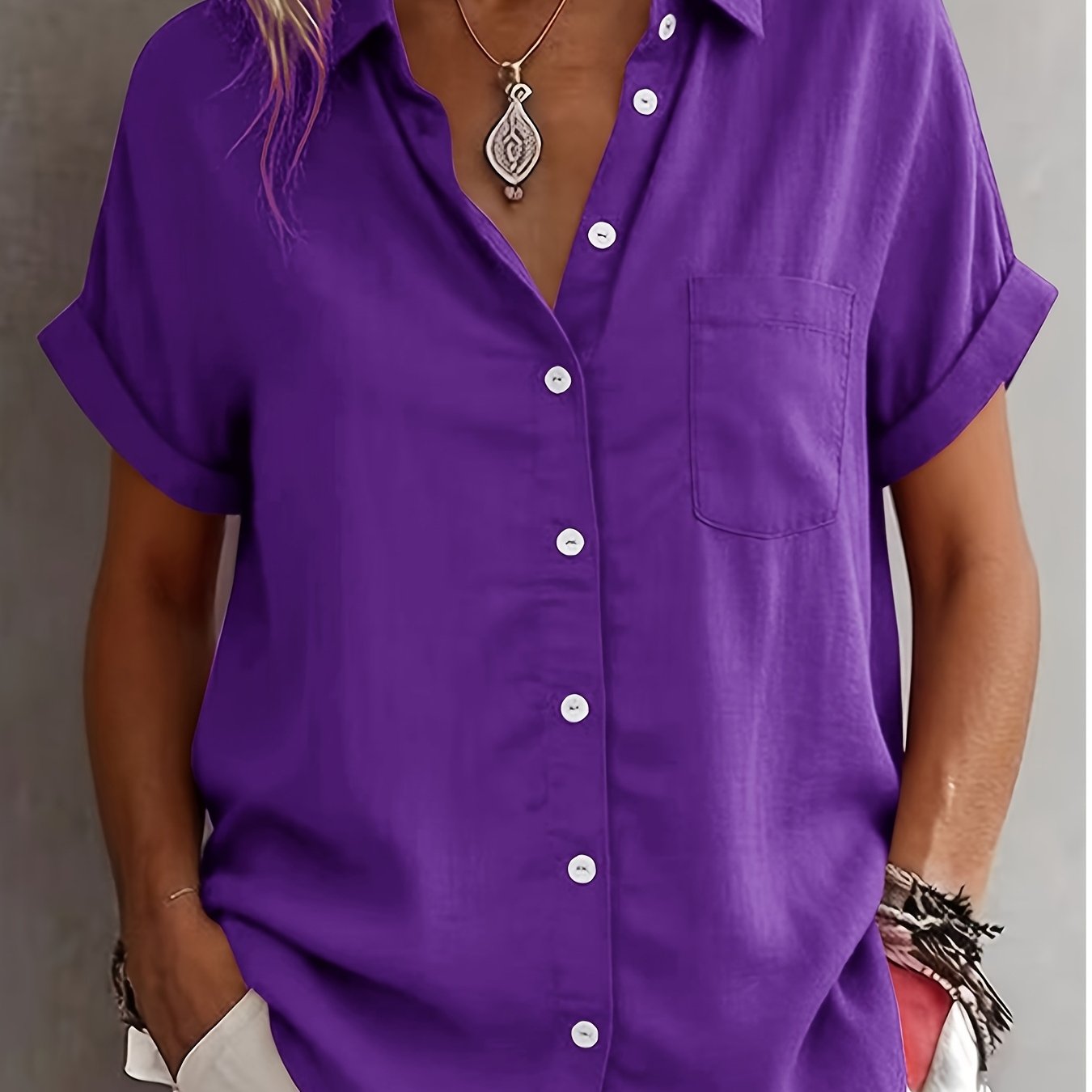TEMU Plus Size Women's Short-sleeve Cardigan Shirt, Casual Versatile Blouse