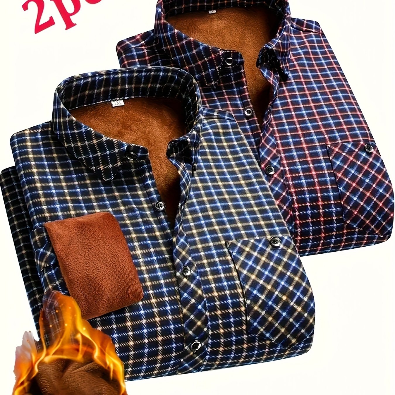 TEMU 2pcs Men's Autumn/winter -lined Shirt, Fashionable Trendy Fabric, Comfortable For Daily Casual