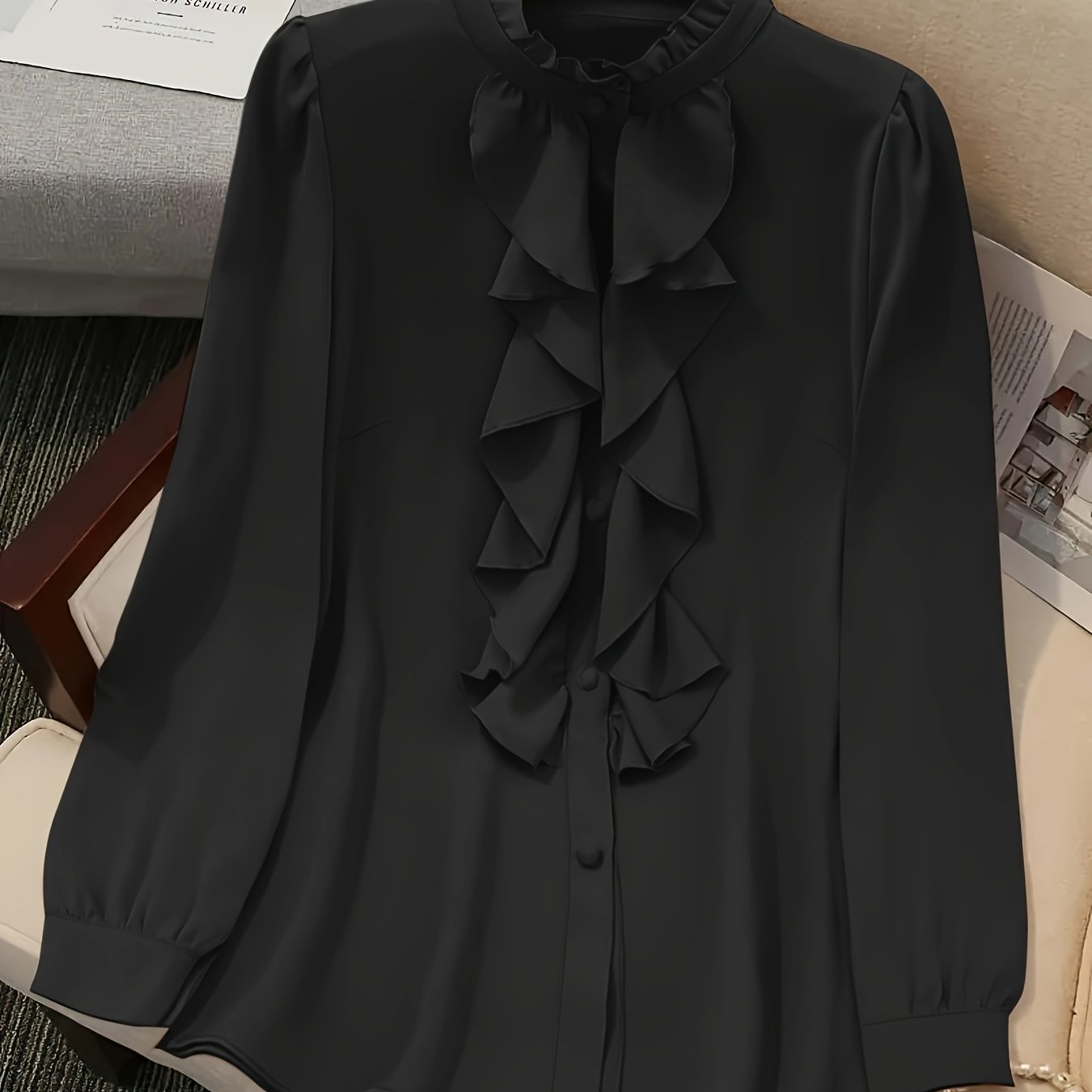 Image of Plus Size, New Arrival -size Women's Shirt With Draped Feel, , And Hem, Elegant Style Ladies' Blouse