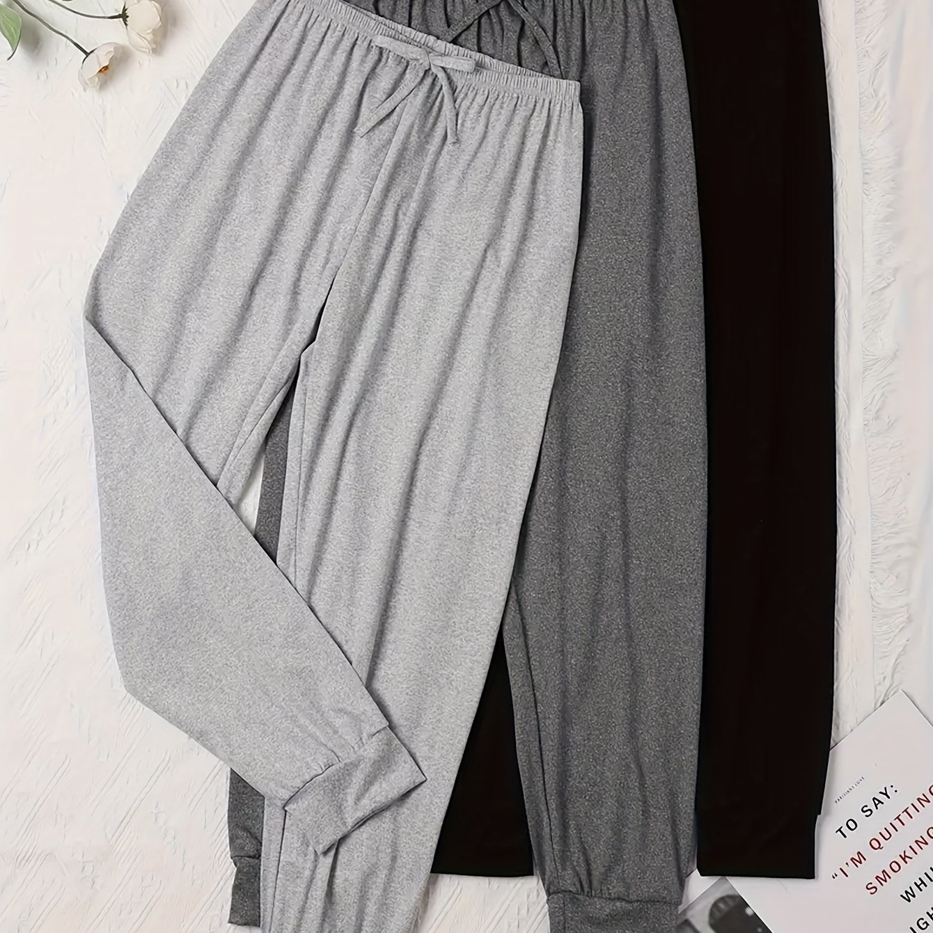 TEMU 3 Pack Of Adult Women's Relaxed Sleep Pants - Soft Heel Pants With Knots, Suitable For Fall Season
