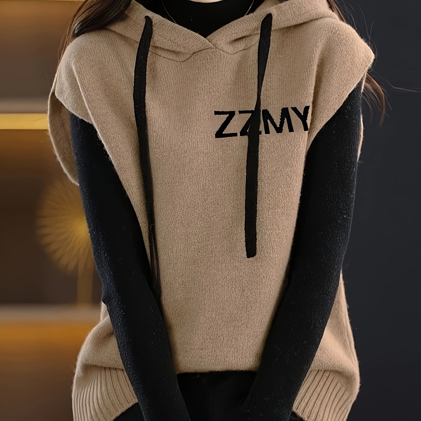 TEMU New Knitted Hoodie With , Loose And Casual, Fashionable And Versatile