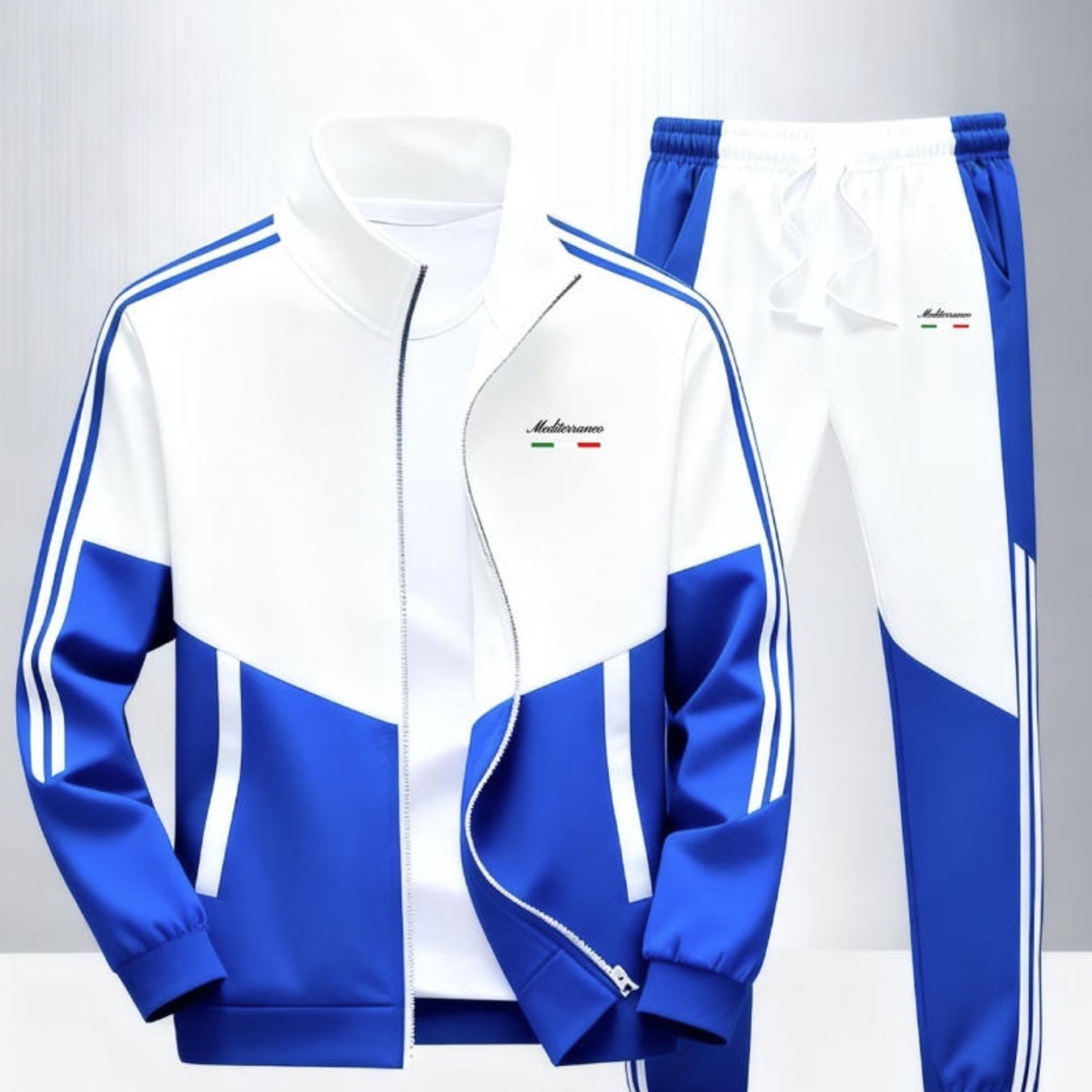 Image of Zip-up Tracksuits Set Italian Flag Stripes Color Block Sportswear For Adults Men Fall Winter Street Style Casual Wear