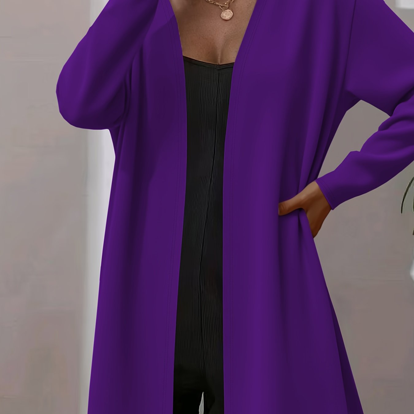 TEMU Plus Size - Plus Size - Plus Size Spring Summer Fall Women's Trendy Stretch Solid Color Loose Cardigan Top, Plus Size Women's Casual Elegant