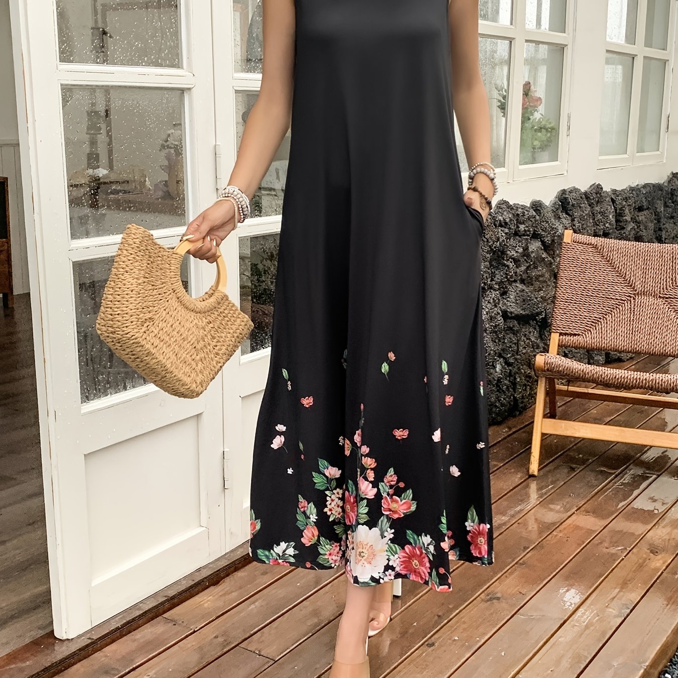 Women' Floral Print Drapery Dress Suitable For Party, Vacation, Casual, Elegant, Evening Dress, Holiday Gift