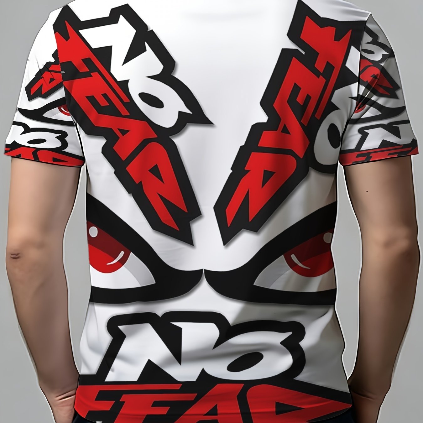 TEMU Men's Printed T-shirt, Fearless Eye Text Short Sleeve T-shirt, Statement For Sports Enthusiasts, Style, Ideal Gift For Father's Day, Birthday,