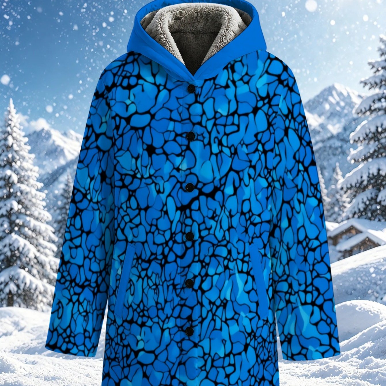 TEMU Lianyaoshi [printed Design Not Textured] Women's Fleece-lined Coat For Autumn Winter Abstract Print, Lightweight Warm Outerwear Ideal For Snowy