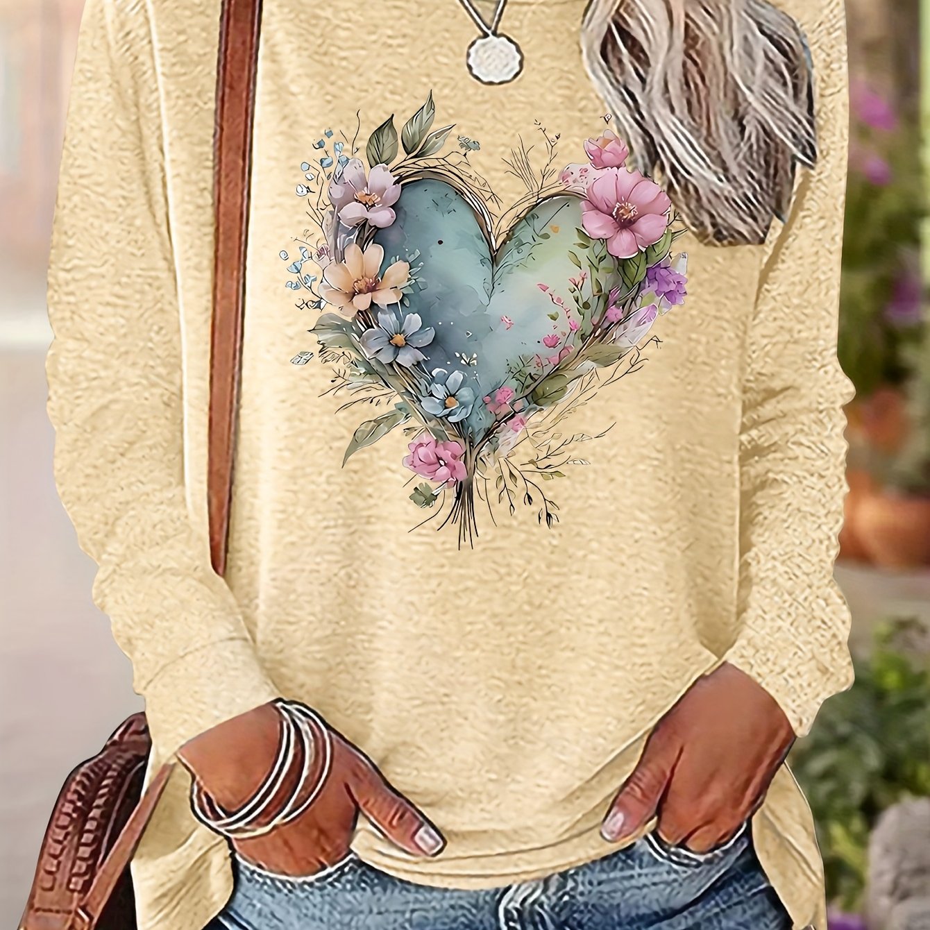 TEMU Sudadera con estampado , Sudadera casual de cuello para otoño y , Ropa de mujer